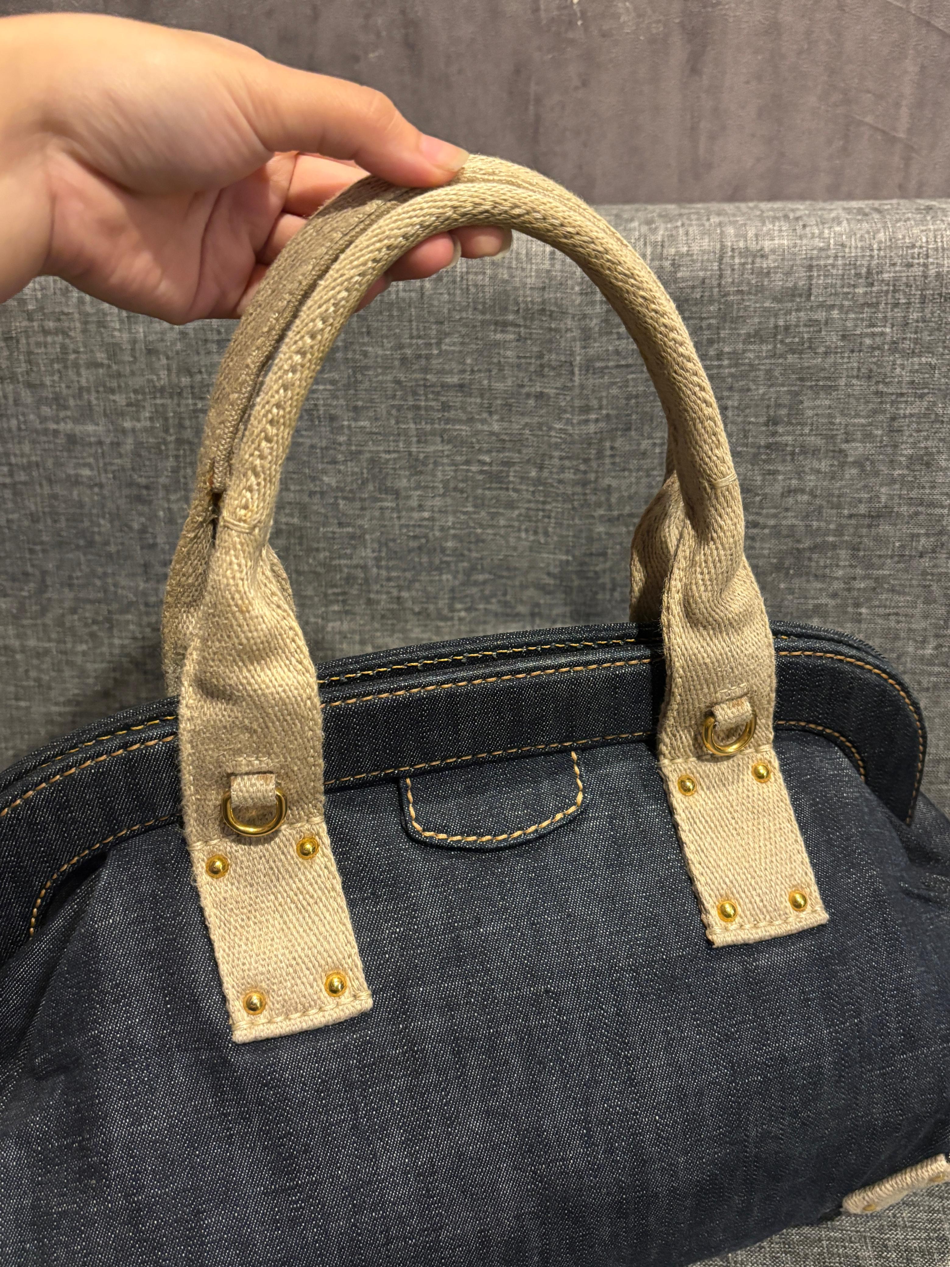 2010 Prada Bowler-Tasche aus blauem Denim im Angebot 10