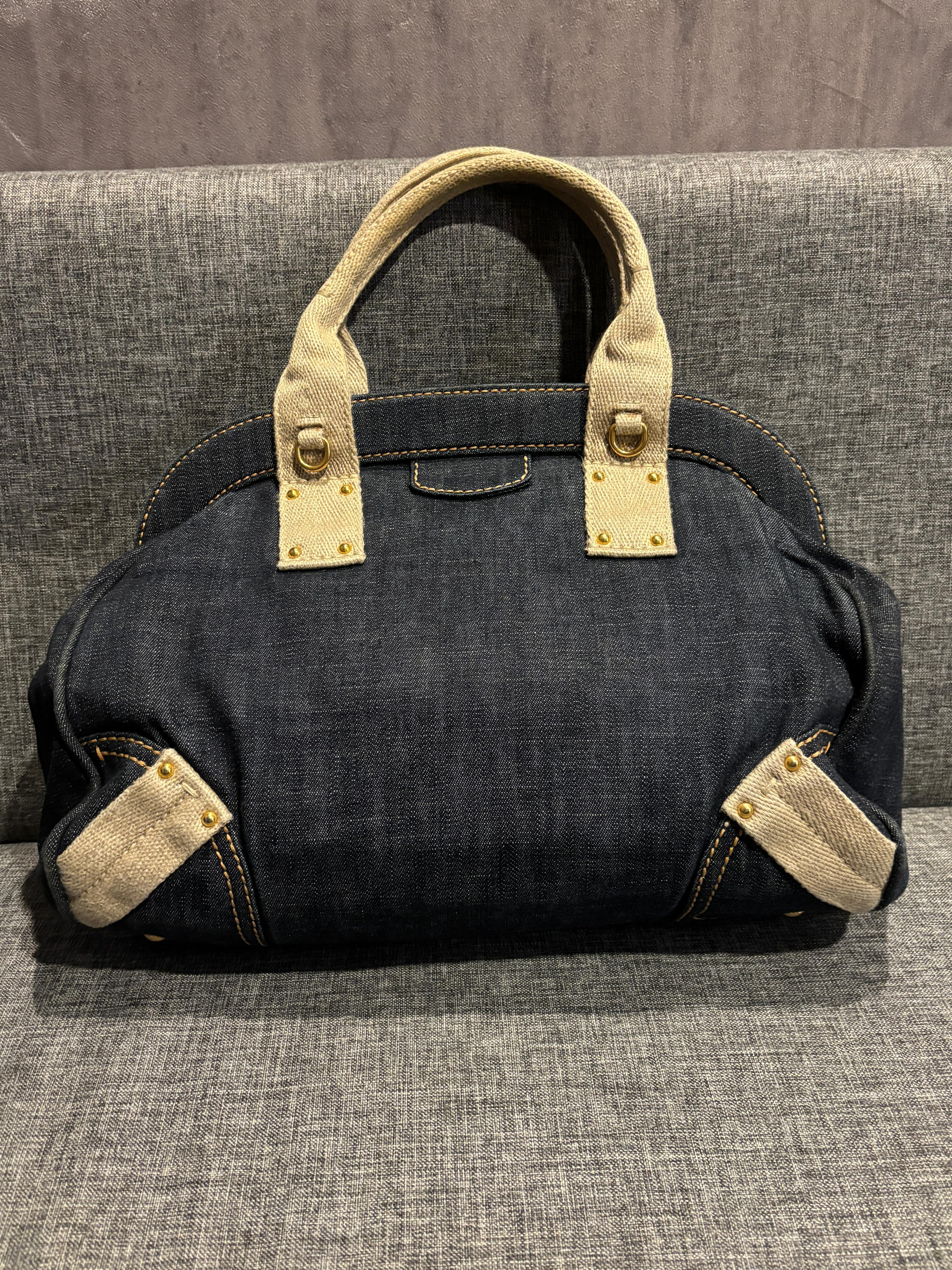2010 Prada Bowler-Tasche aus blauem Denim im Angebot 1