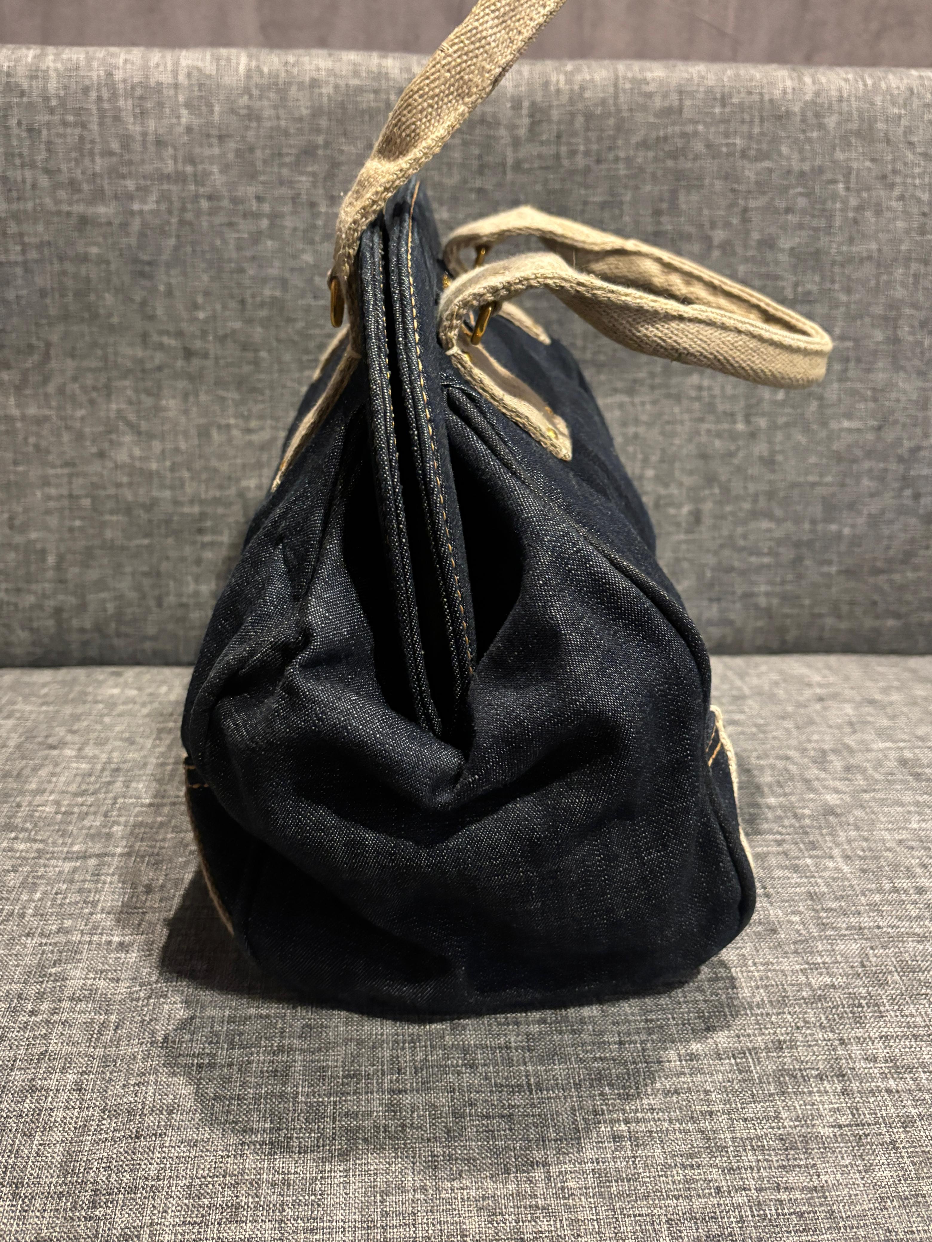 2010 Prada Bowler-Tasche aus blauem Denim im Angebot 3