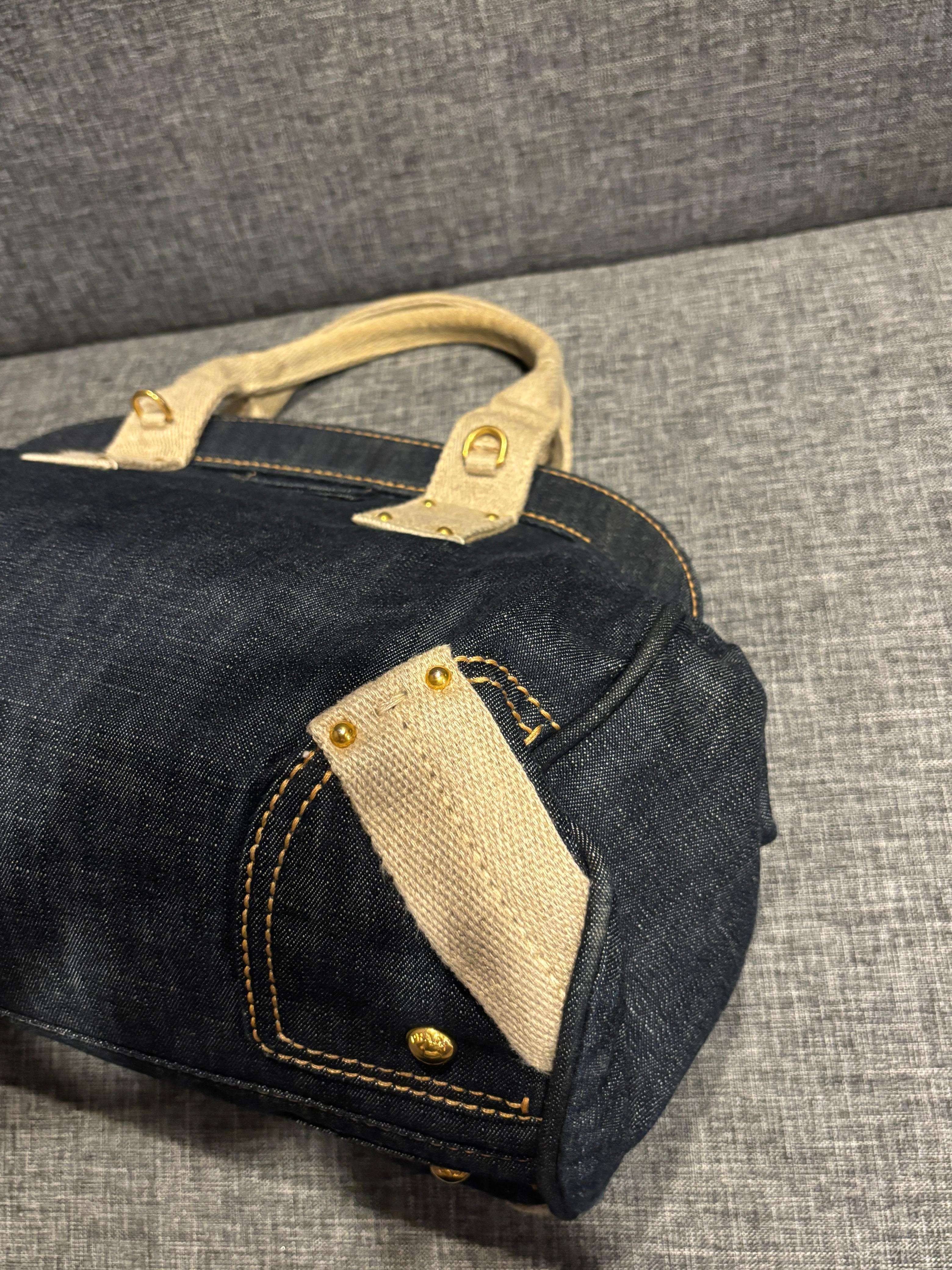 2010 Prada Bowler-Tasche aus blauem Denim im Angebot 4