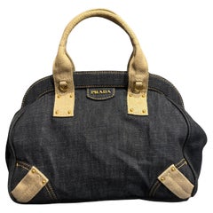 2010 Prada Blue Denim Bowler Bag