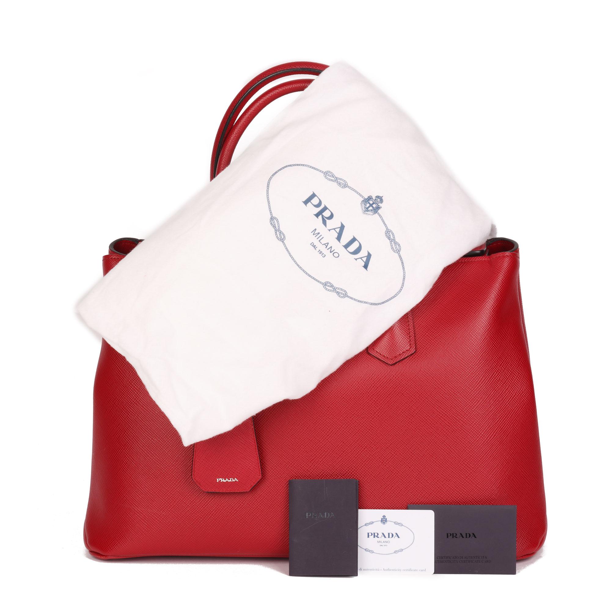 2010 Prada Red Saffiano Leather Twin Tote 6