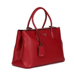 2010 Prada Red Saffiano Leather Twin Tote