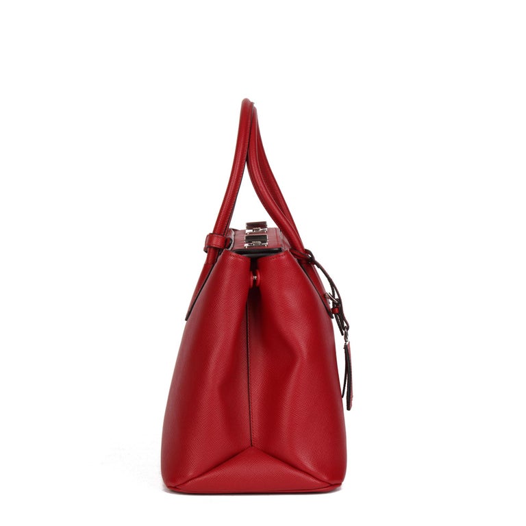 2010 Prada Red Saffiano Leather Twin Tote In Excellent Condition For Sale In Bishop's Stortford, Hertfordshire