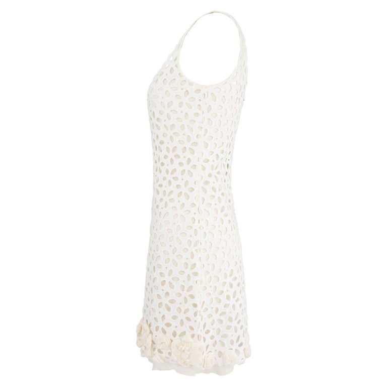 prada crochet dress 2010 White Broderie Anglaise 3-D Floral Mini Set For Sale at 1stDibs Cotton dress Yours London Women's Plus p.threadwork cropped denim Style:N79M3935