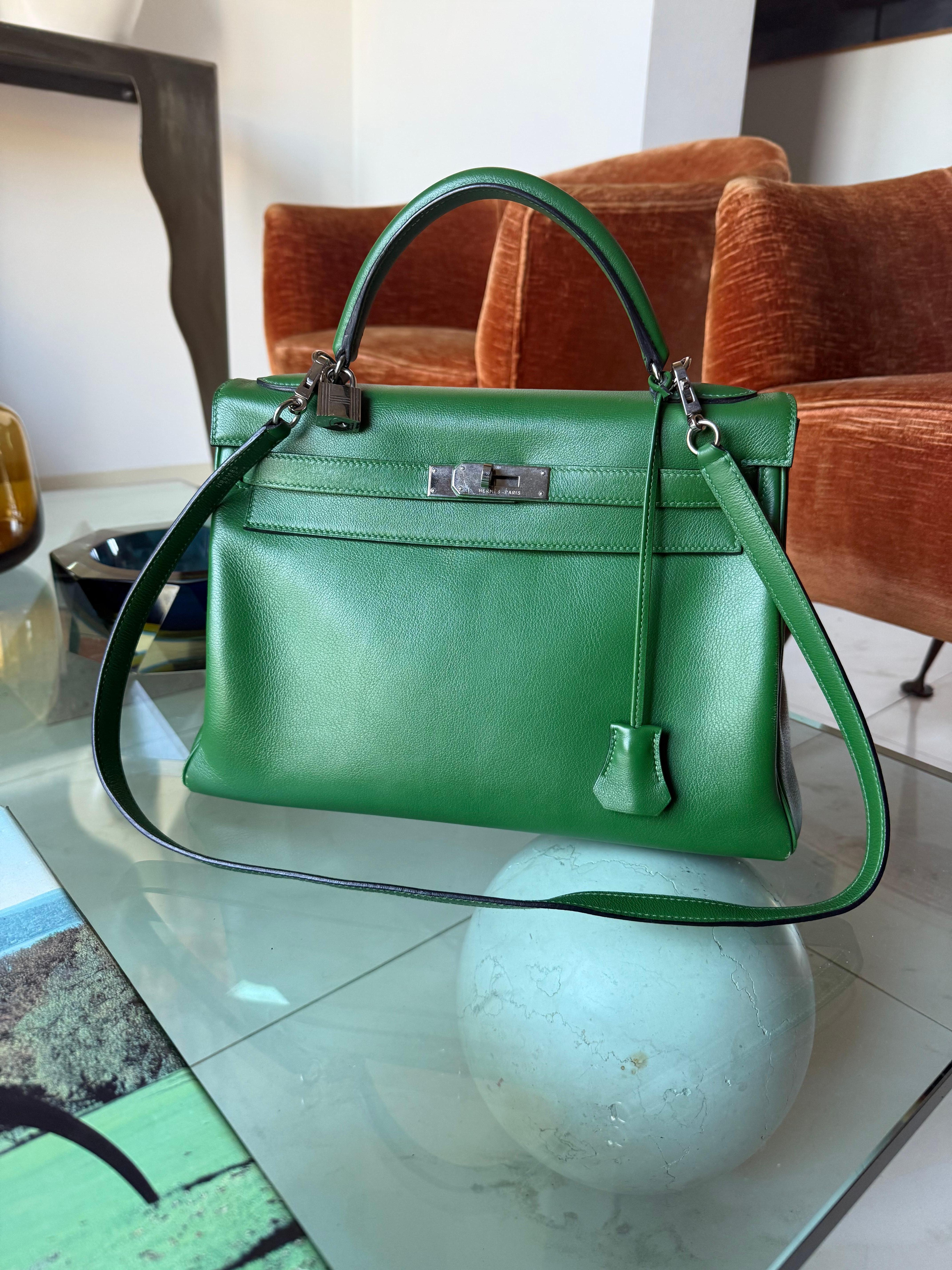 Grigio 2010 Rara Hermès Kelly 32 Green PHW in vendita