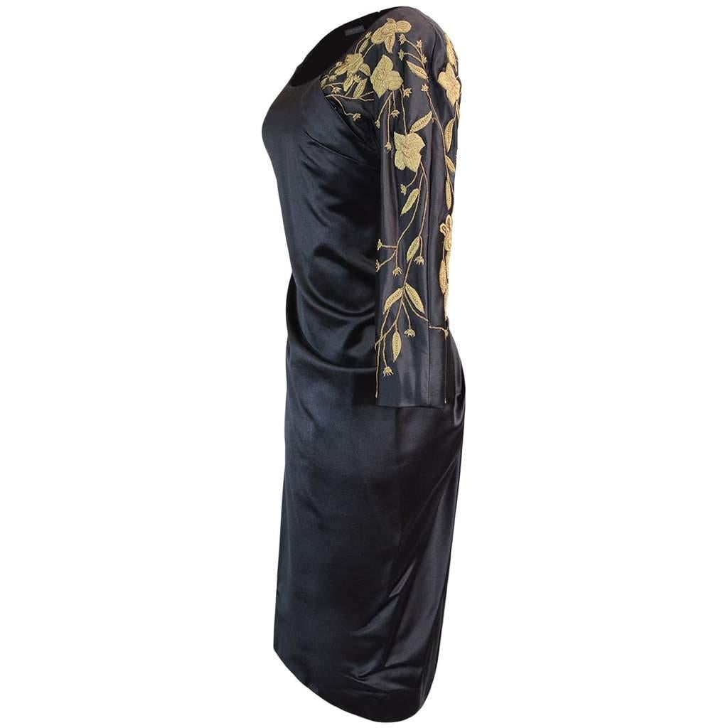 2010 Rare Vintage ALEXANDER McQUEEN Embellished Black Silk Dress In Excellent Condition In Montgomery, TX