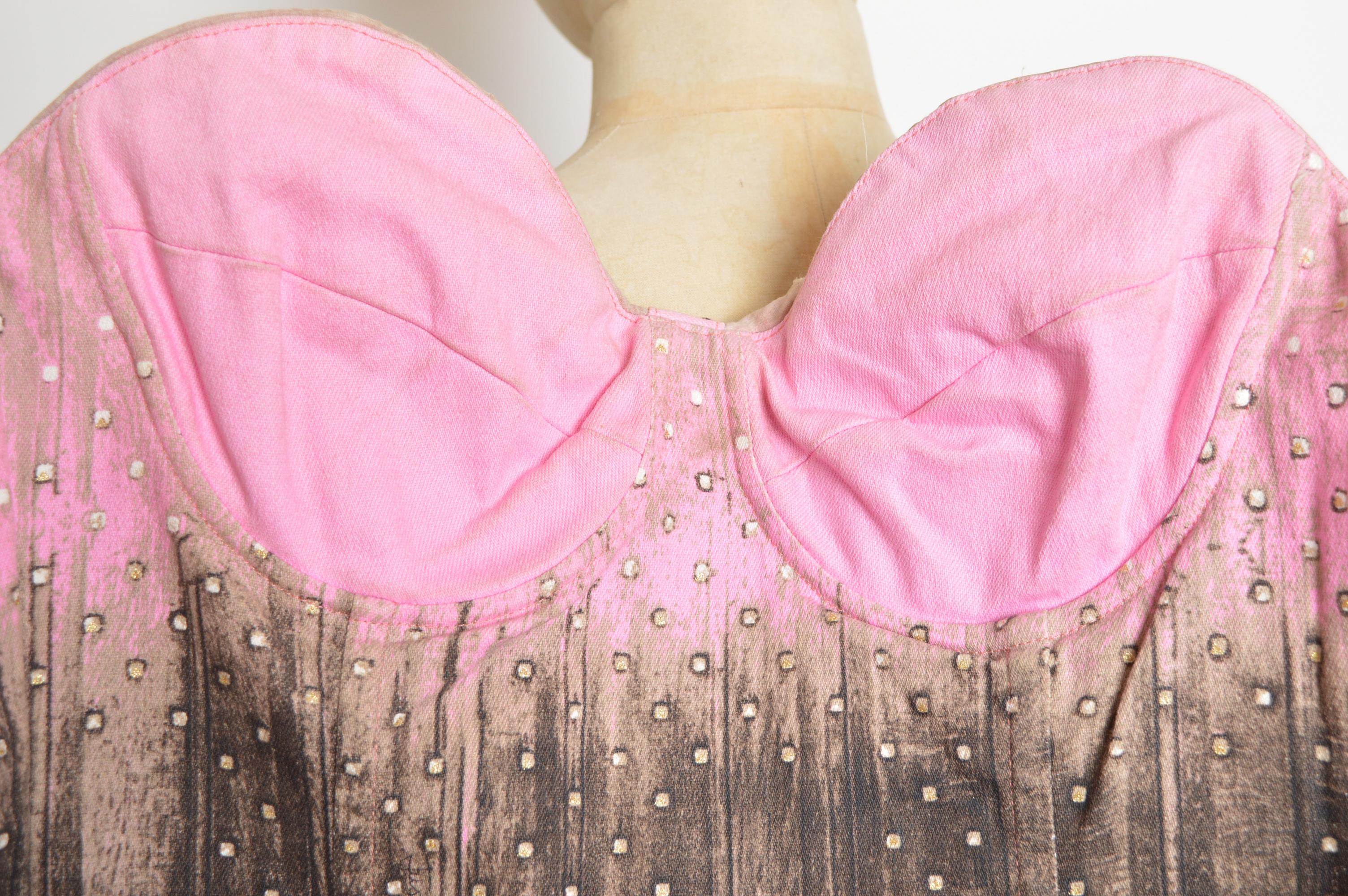 2010 Roberto Cavalli Bustier distressed strapless studded Pink mini dress im Angebot 7