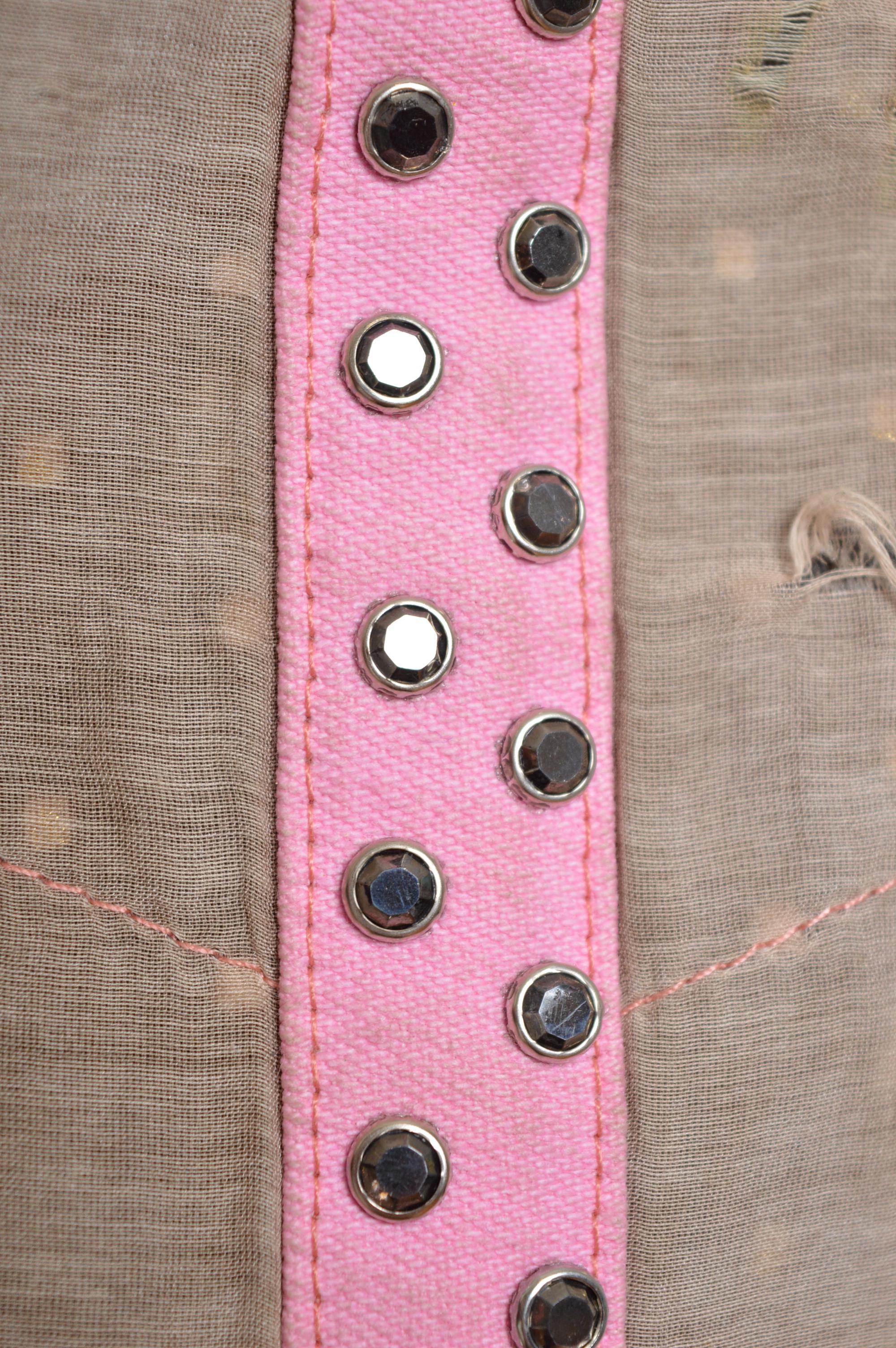 2010 Roberto Cavalli Bustier distressed strapless studded Pink mini dress Damen im Angebot