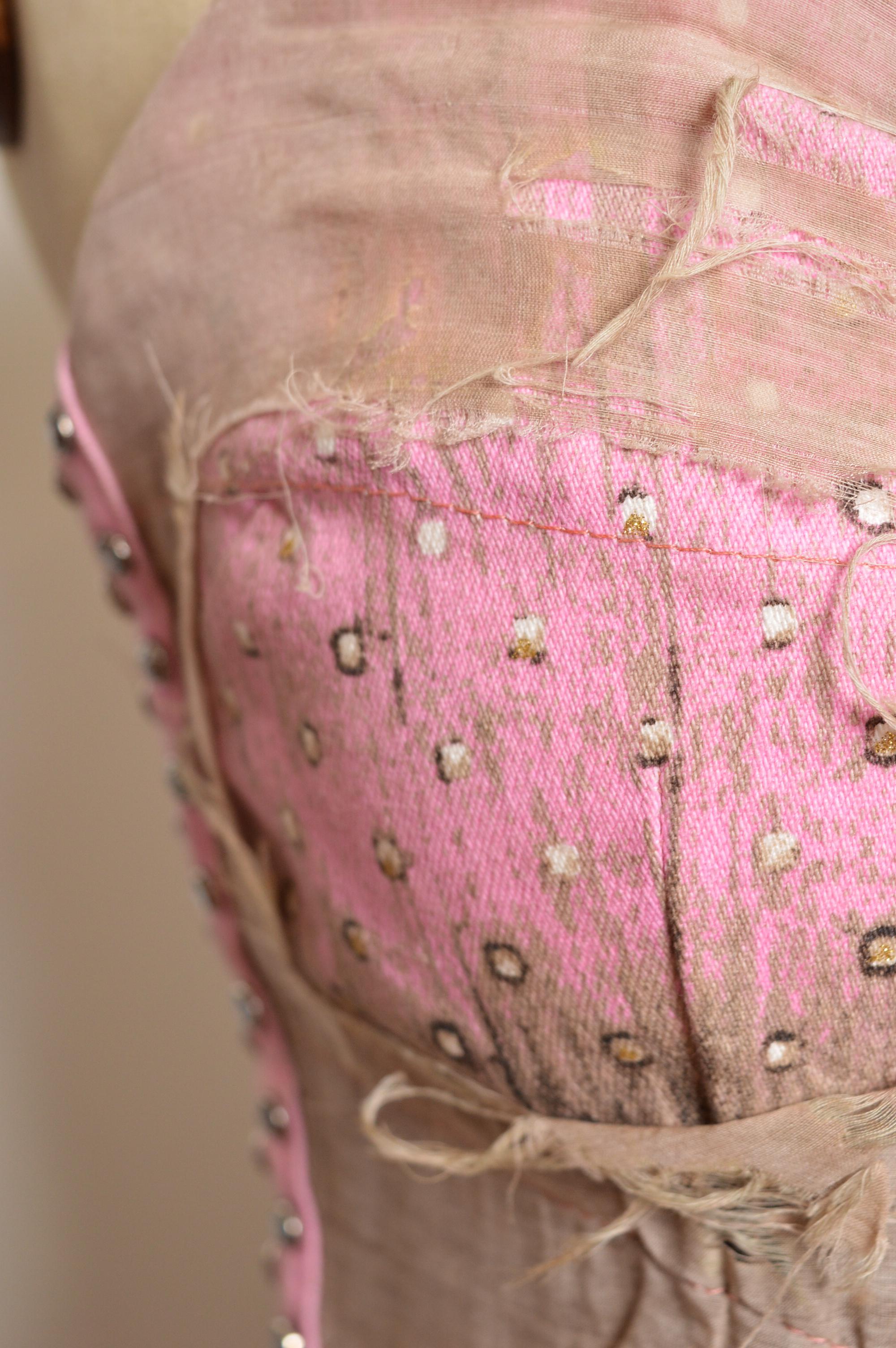 2010 Roberto Cavalli Bustier distressed strapless studded Pink mini dress im Angebot 1
