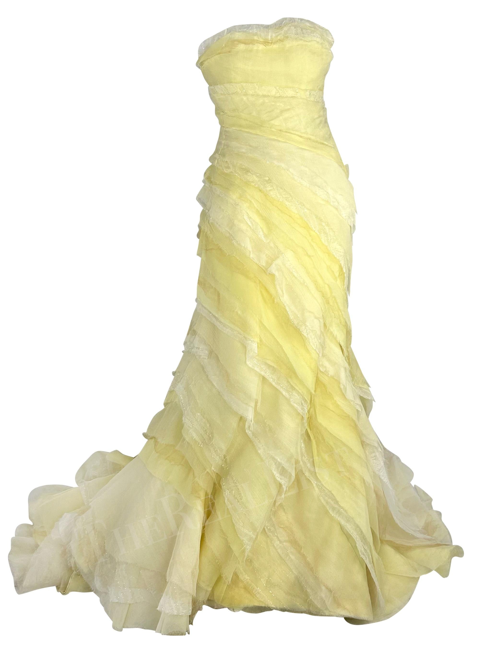 2010 Roberto Cavalli Custom Red Carpet Pastel Canary Yellow Tulle Gown Train For Sale 1