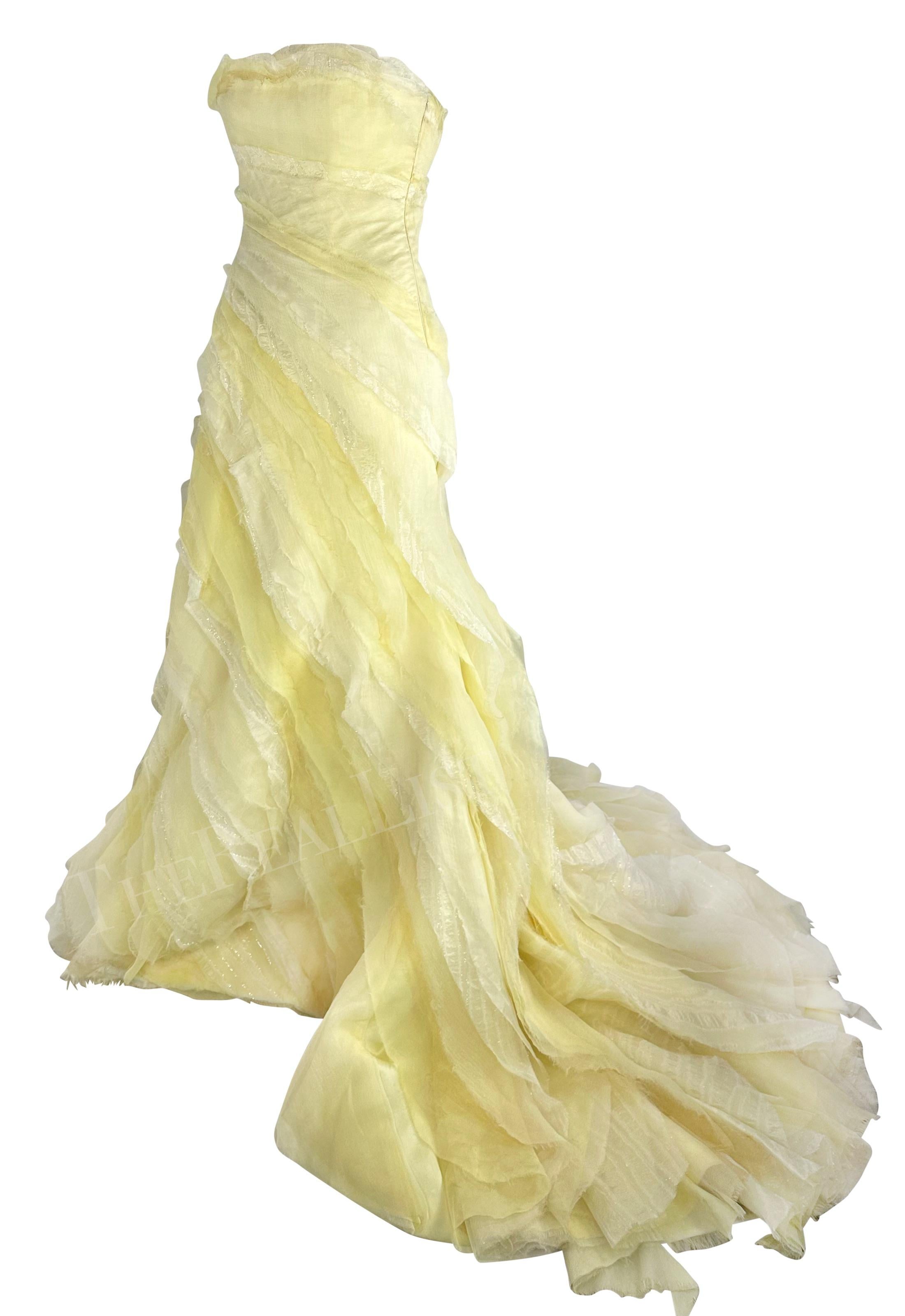 2010 Roberto Cavalli Custom Red Carpet Pastel Canary Yellow Tulle Gown Train For Sale 3