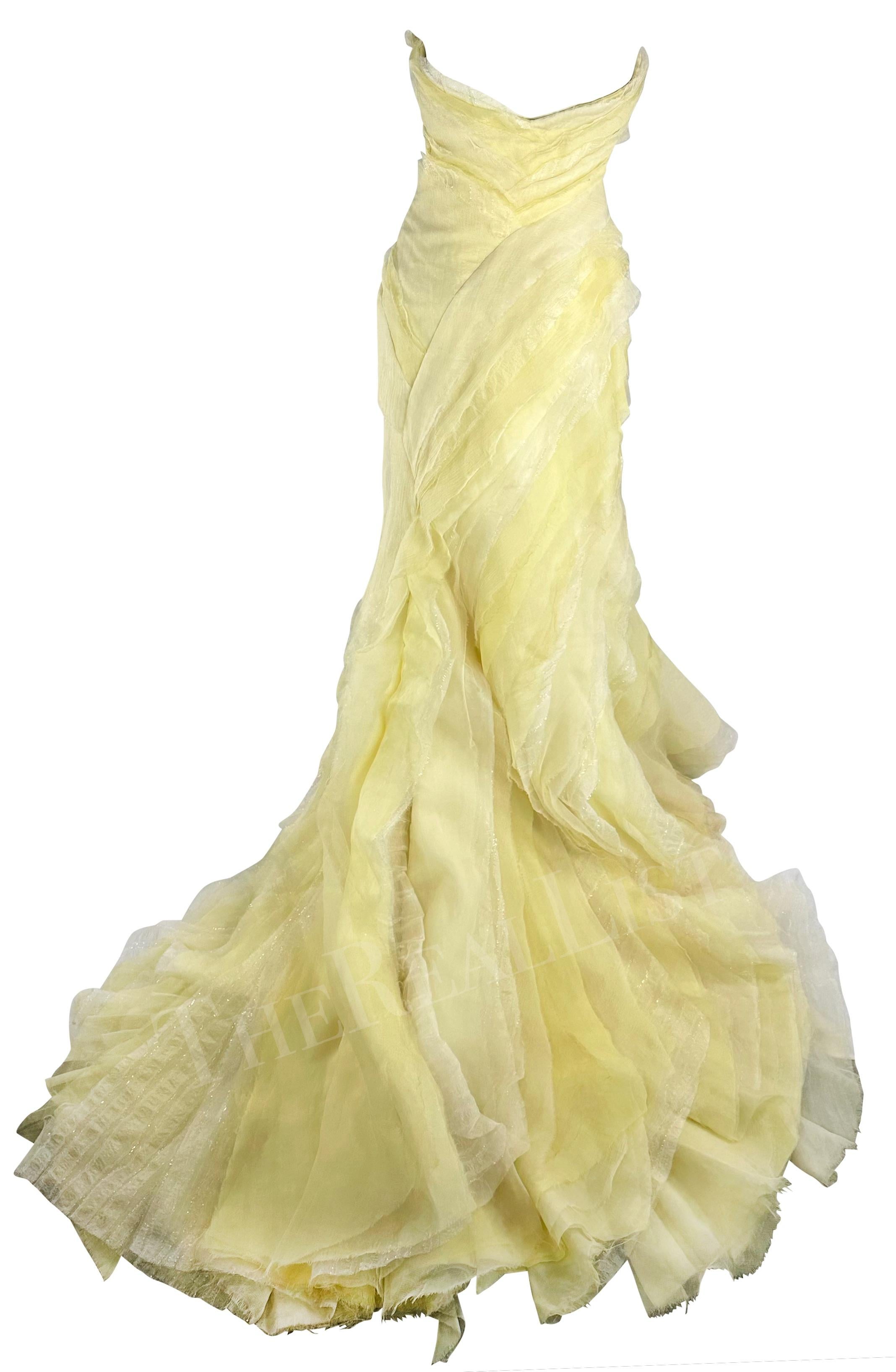 2010 Roberto Cavalli Custom Red Carpet Pastel Canary Yellow Tulle Gown Train For Sale 4