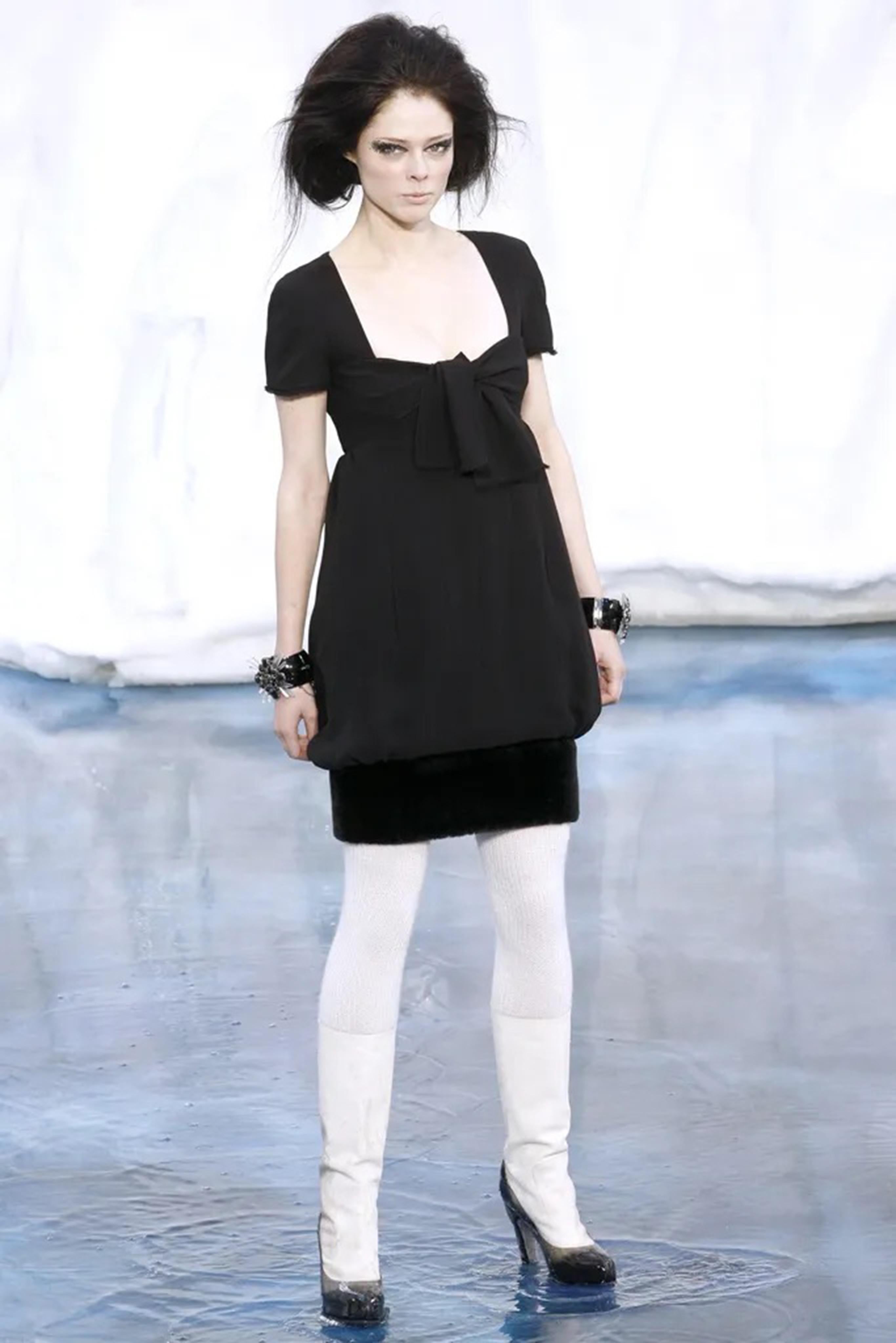2010 Runway Chanel Black Dress with Faux Fur Trim 3