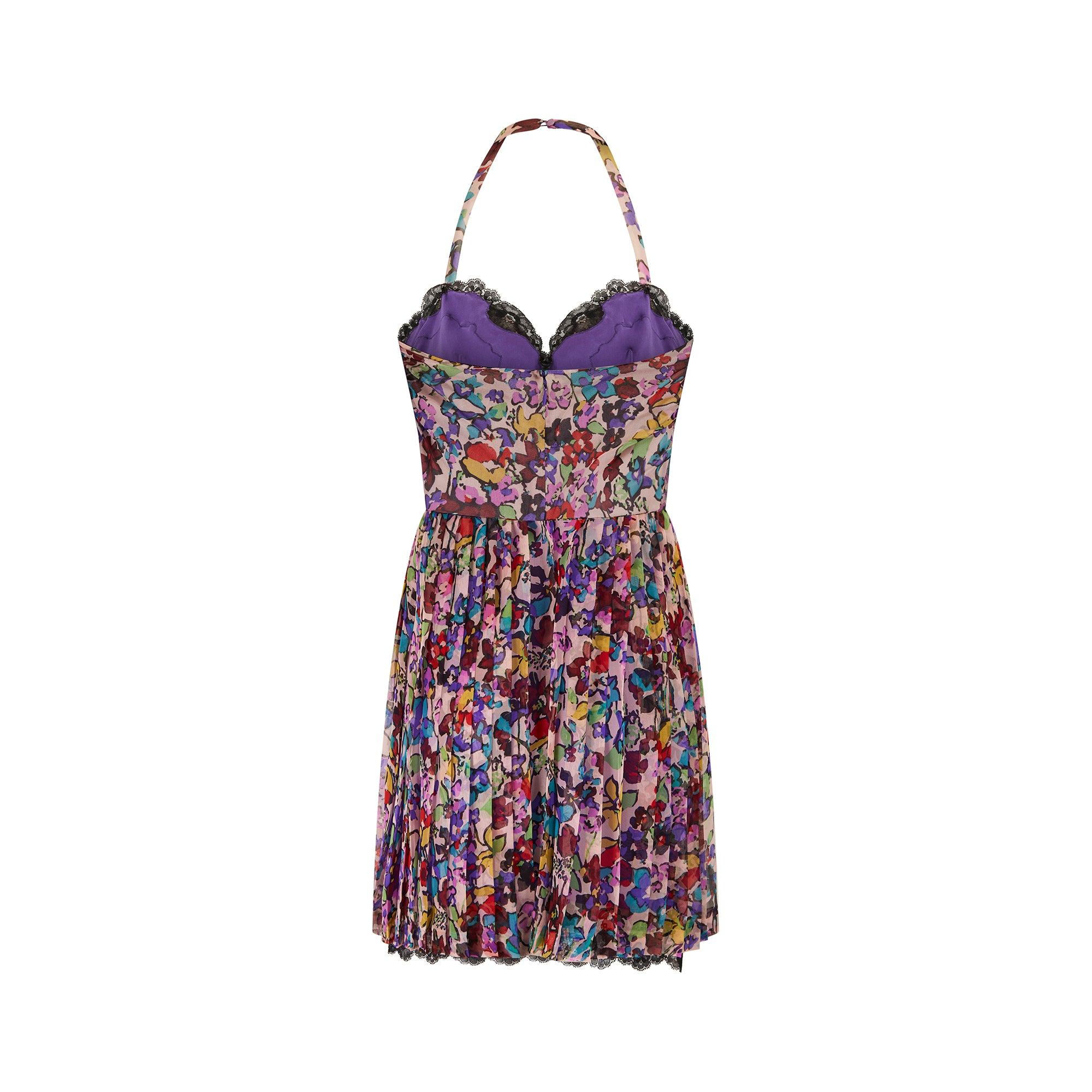 2010 Runway Christian Dior Floral Silk Chiffon Pleated Dress In Excellent Condition For Sale In London, GB