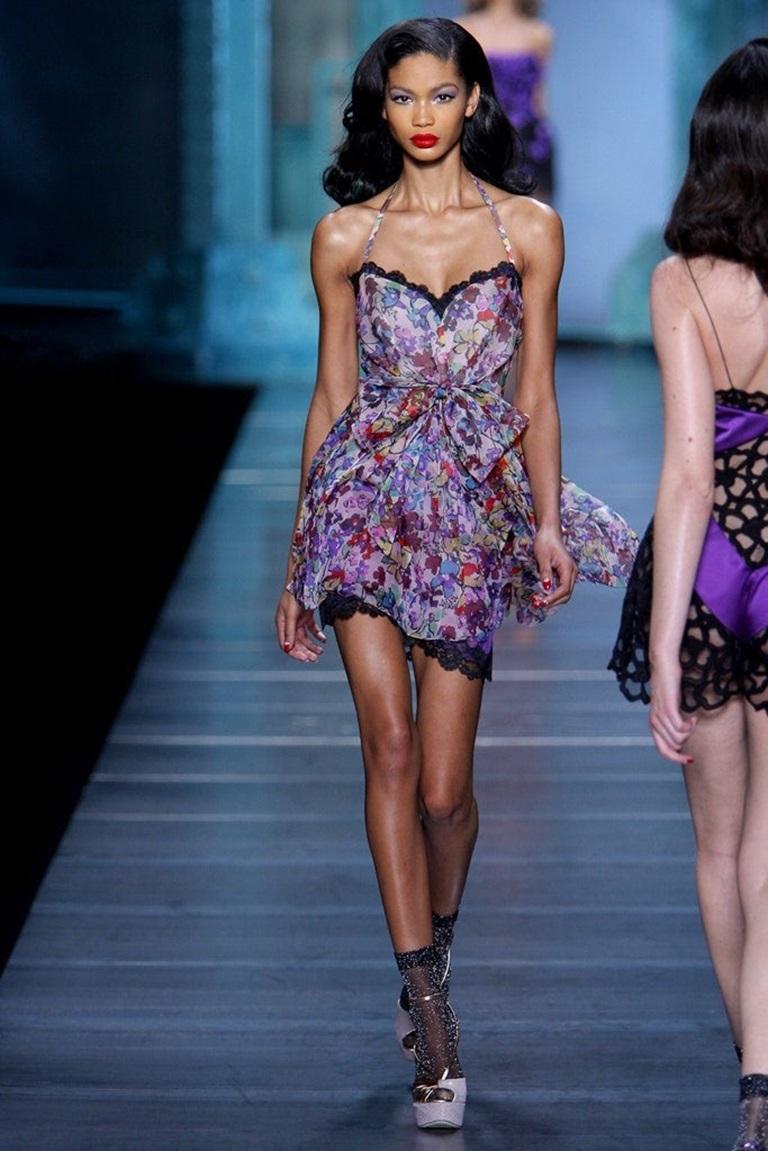 2010 Runway Christian Dior Floral Silk Chiffon Pleated Dress For Sale 2