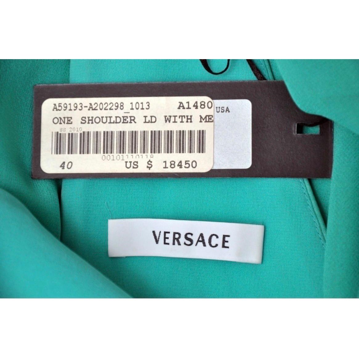 2010 Versace Aquamarine Embellished One Shoulder Long Dress Gown Italian 40 US 4 In New Condition In Montgomery, TX