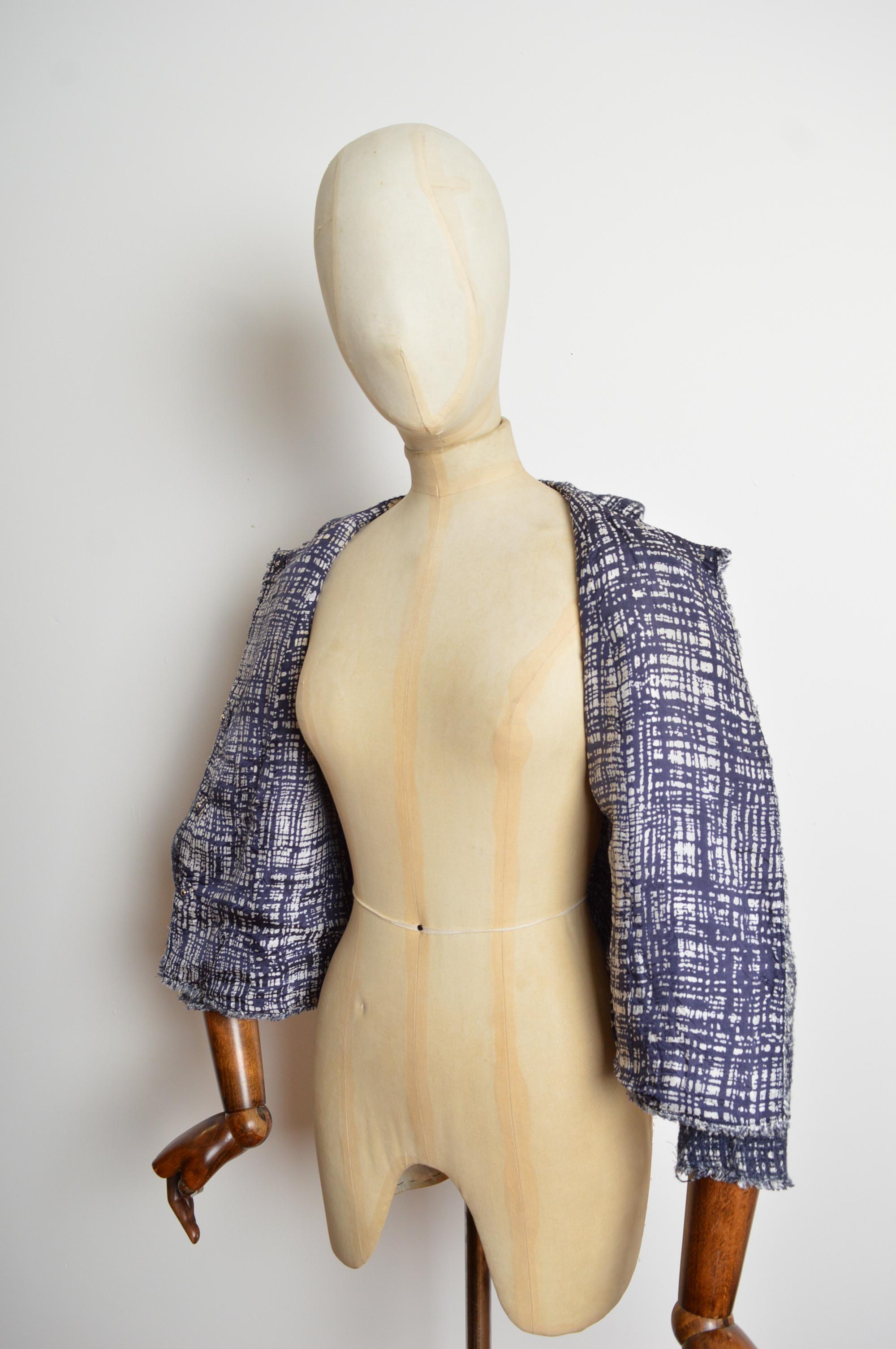 2010 Vintage 1996 Reissue PRADA Blau Skizze Baumwolle Seide Boucle Jacke im Angebot 5