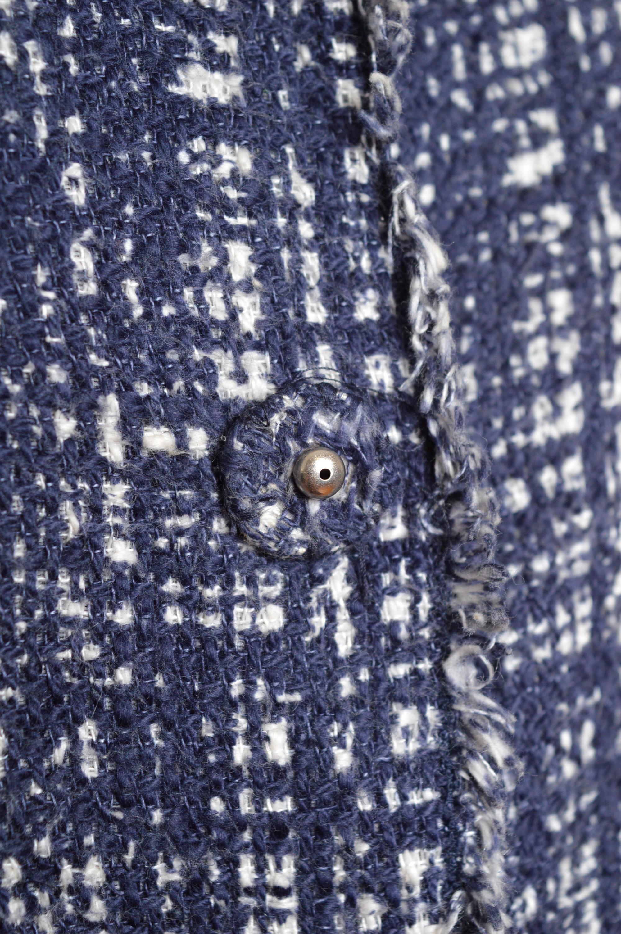 2010 Vintage 1996 Reissue PRADA Blau Skizze Baumwolle Seide Boucle Jacke im Zustand „Relativ gut“ im Angebot in Sheffield, GB