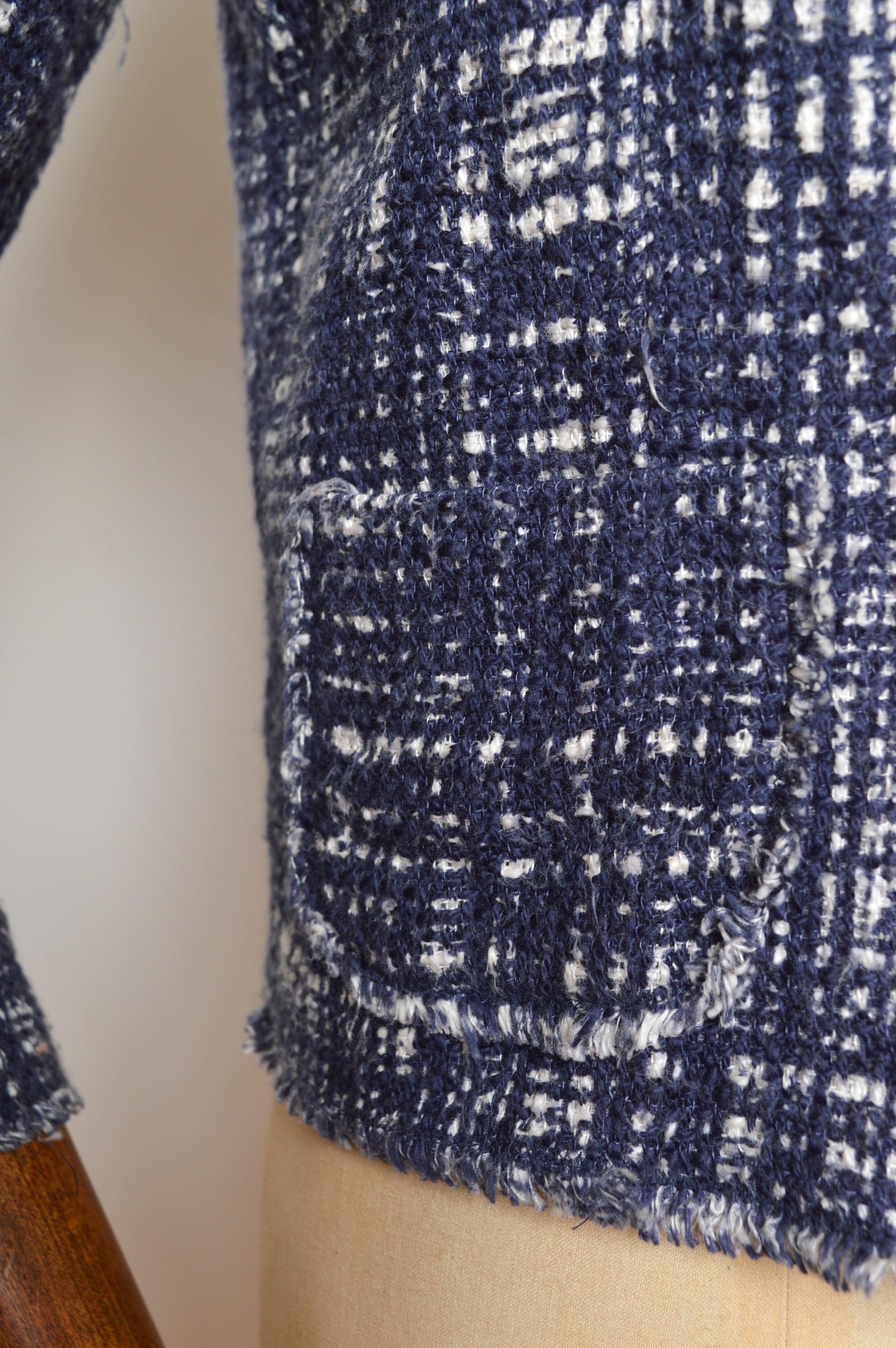2010 Vintage 1996 Reissue PRADA Blau Skizze Baumwolle Seide Boucle Jacke Damen im Angebot