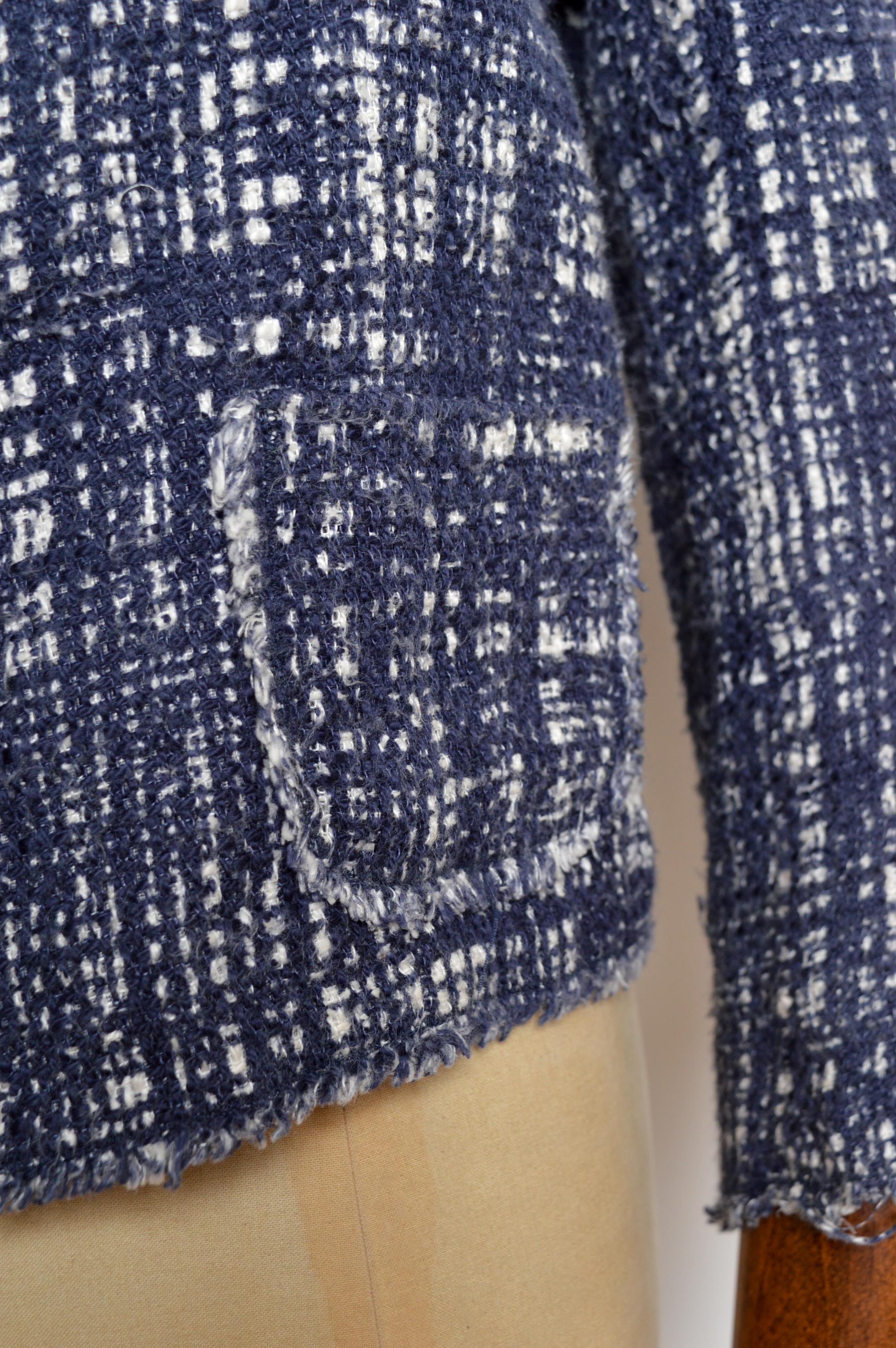 2010 Vintage 1996 Reissue PRADA Blau Skizze Baumwolle Seide Boucle Jacke im Angebot 1