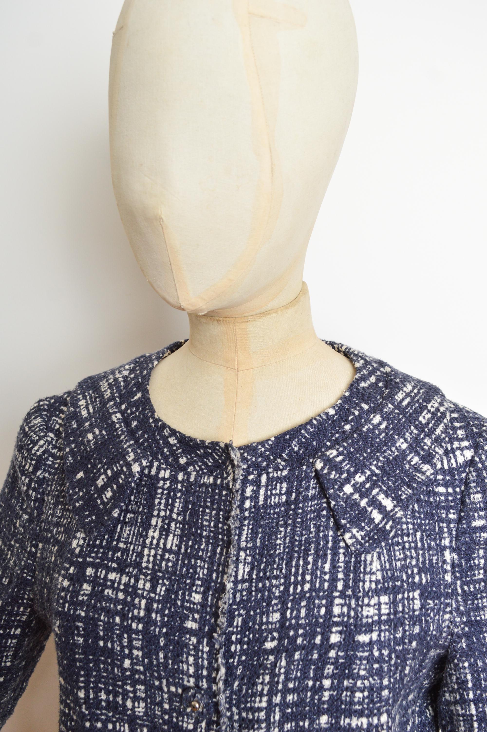 2010 Vintage 1996 Reissue PRADA Blau Skizze Baumwolle Seide Boucle Jacke im Angebot 2