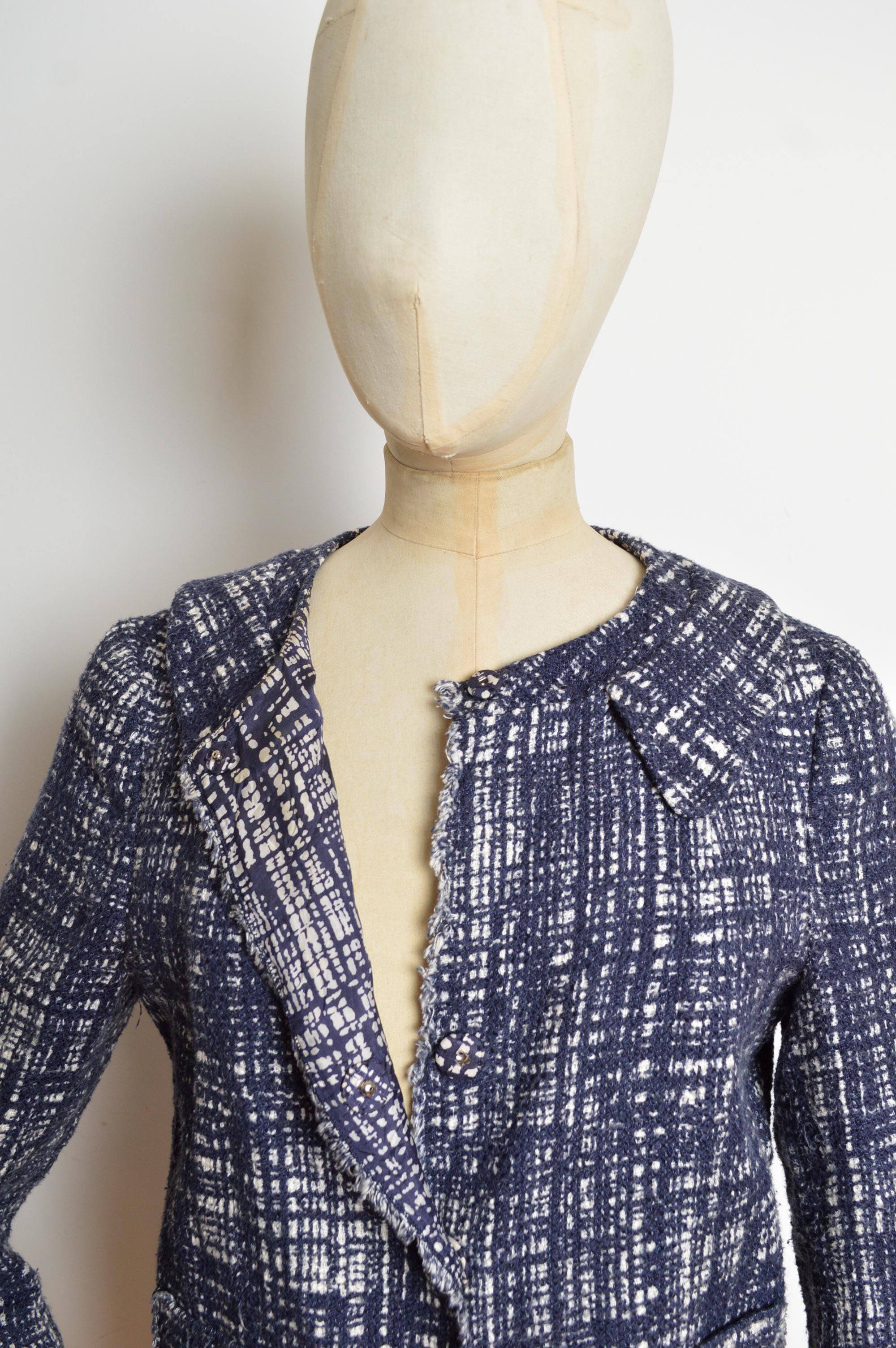 2010 Vintage 1996 Reissue PRADA Blau Skizze Baumwolle Seide Boucle Jacke im Angebot 3