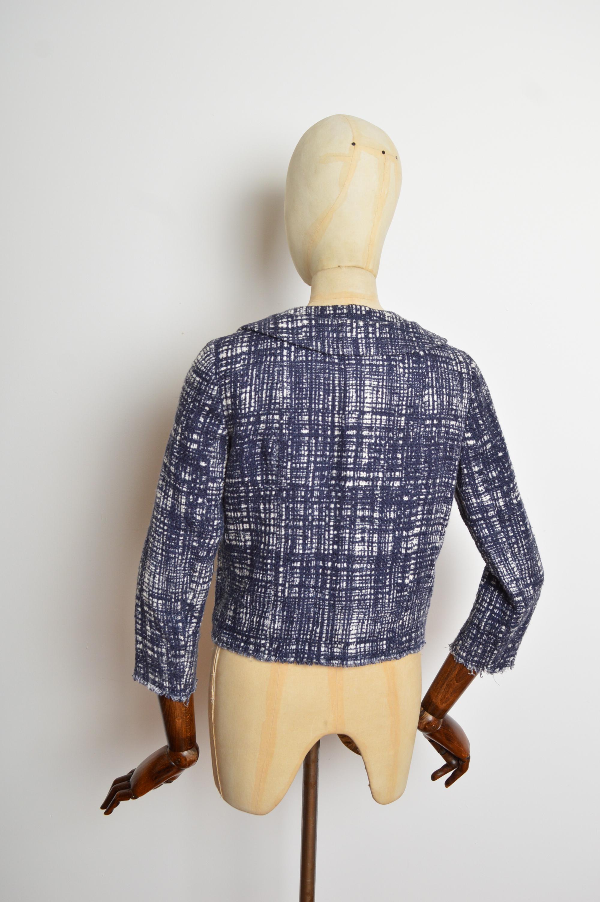 2010 Vintage 1996 Reissue PRADA Blau Skizze Baumwolle Seide Boucle Jacke im Angebot 4