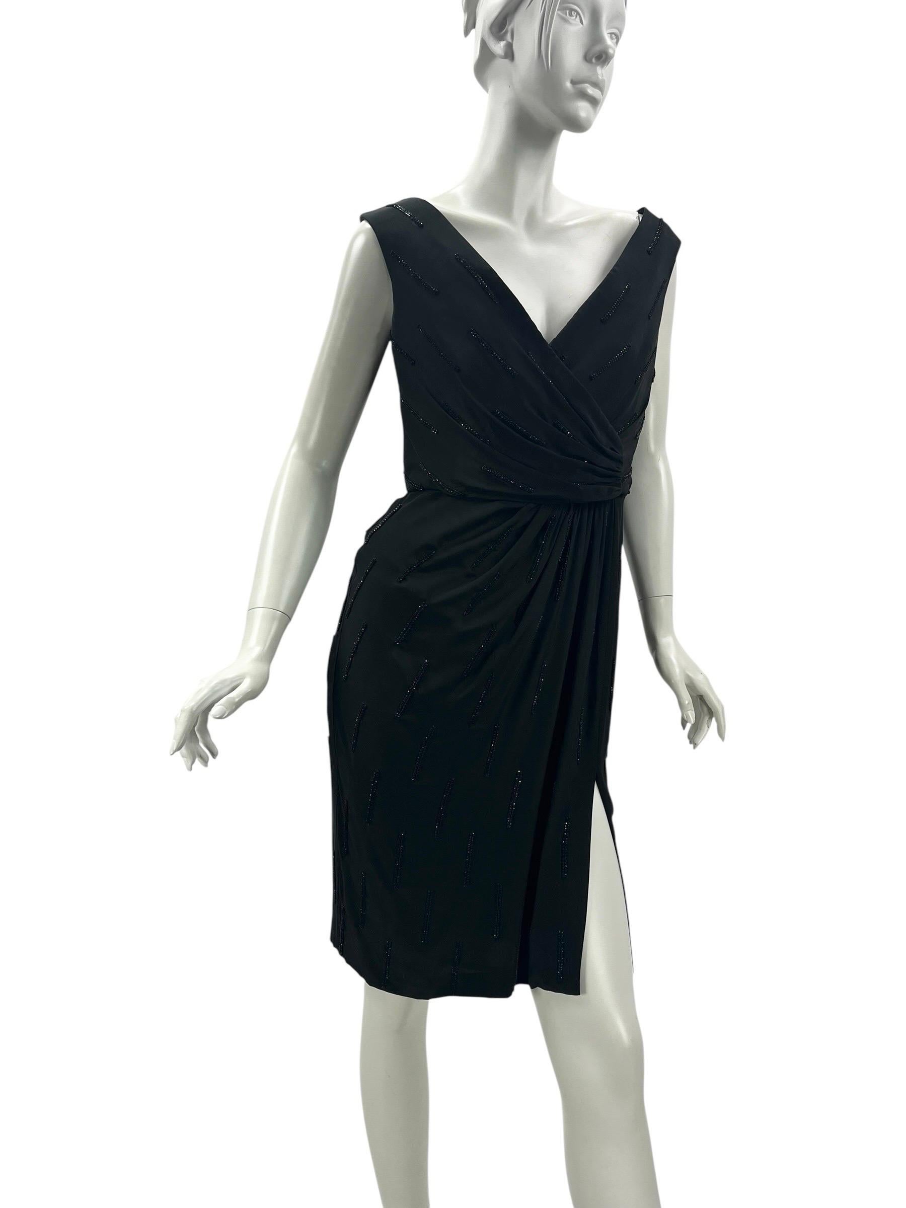 2010 Vintage Stella McCartney Schwarz Seide Kristall verschönert Kleid 42 NWT im Zustand „Neu“ im Angebot in Montgomery, TX