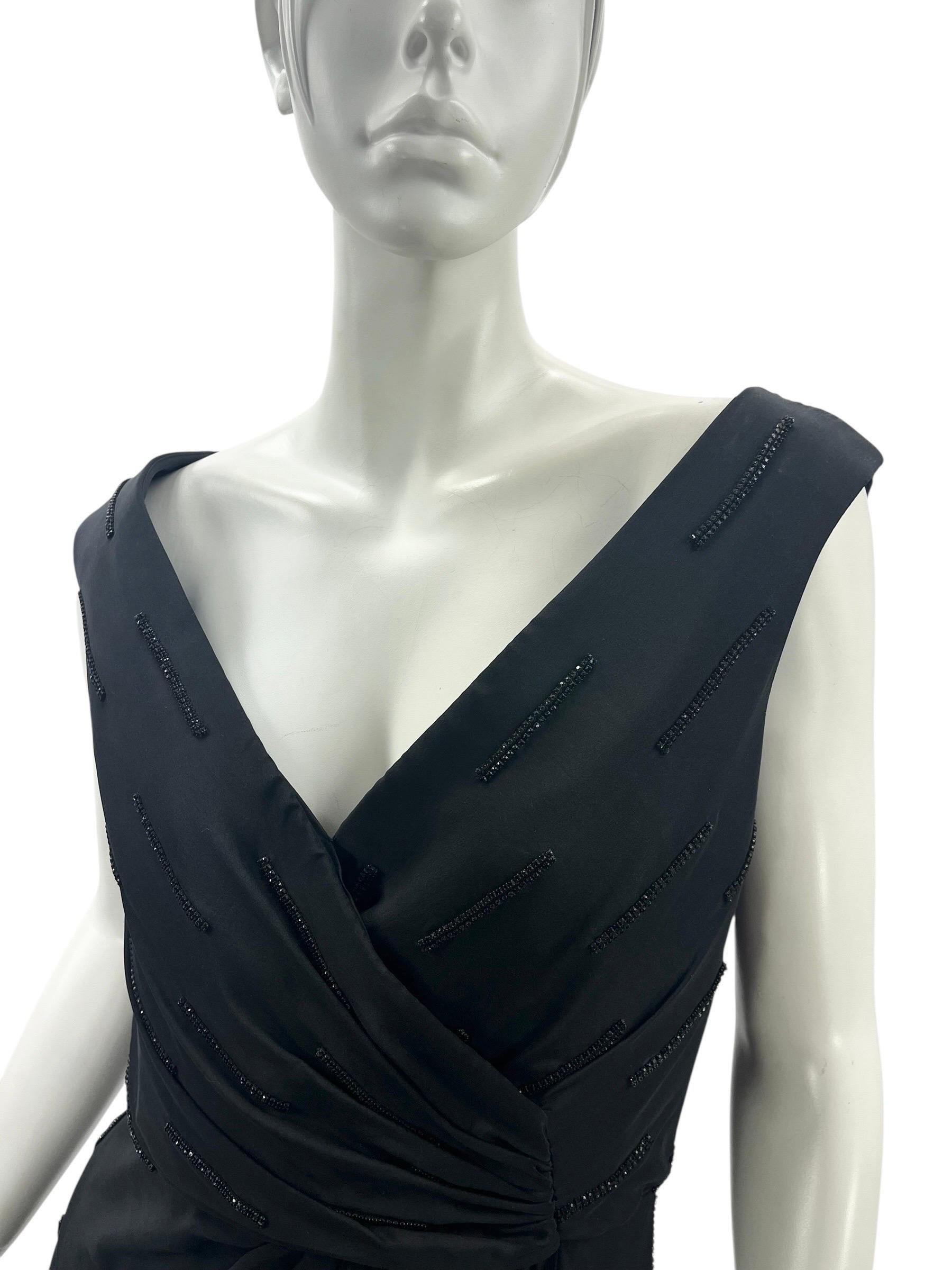 2010 Vintage Stella McCartney Schwarz Seide Kristall verschönert Kleid 42 NWT Damen im Angebot