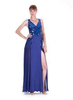 2010 Vintage Versace Amethyst Silk and Leather Dress Gown