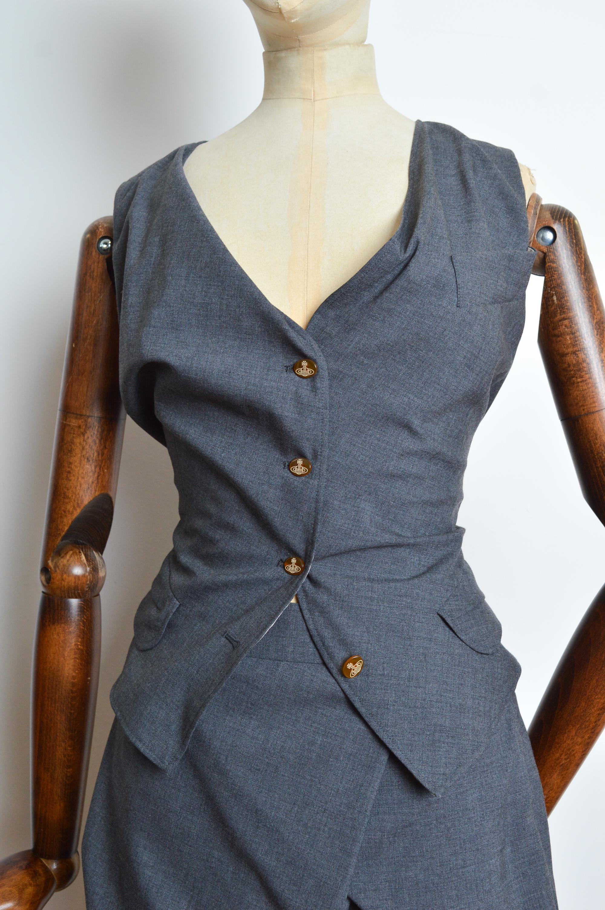 Gray 2010 Vivienne Westwood Charcoal grey corset waistcoat Top & Ruched skirt suit For Sale