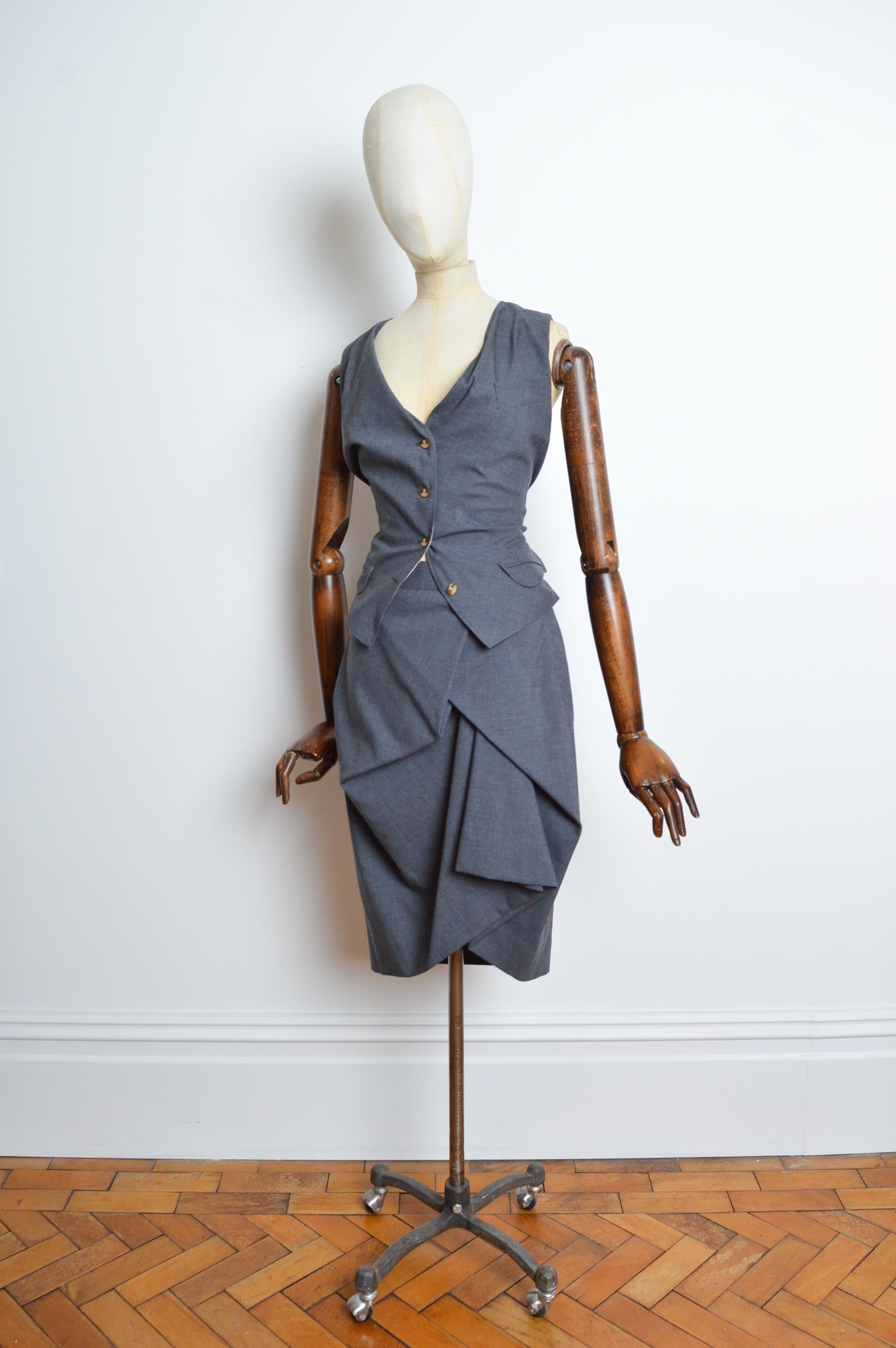 2010 Vivienne Westwood Charcoal grey corset waistcoat Top & Ruched skirt suit For Sale 1