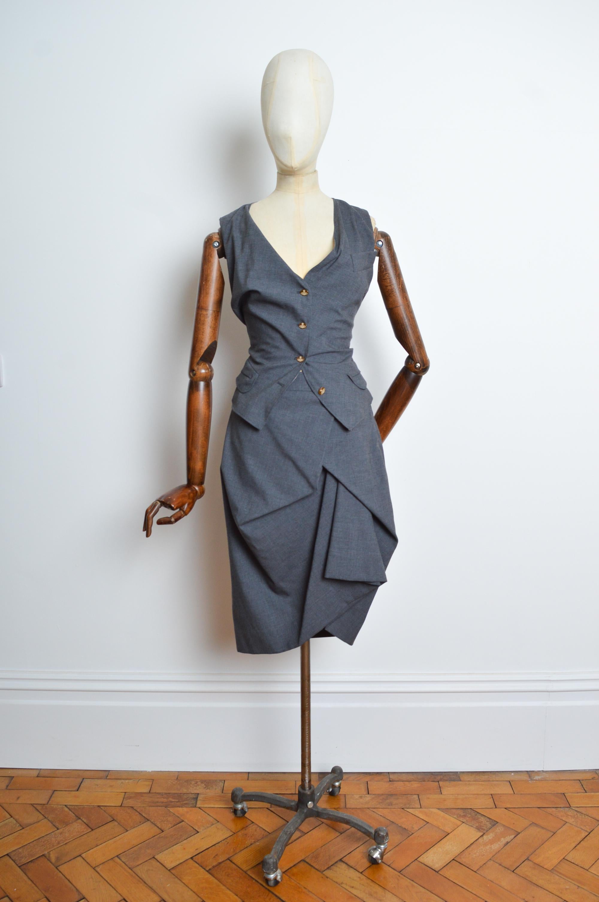 2010 Vivienne Westwood Charcoal grey corset waistcoat Top & Ruched skirt suit For Sale 4