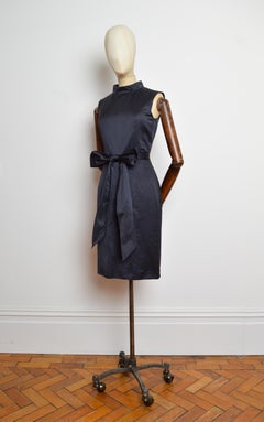 2010 Yves Saint Laurent by Stefano Pilati Midnight Blue Black Satin Pencil Dress