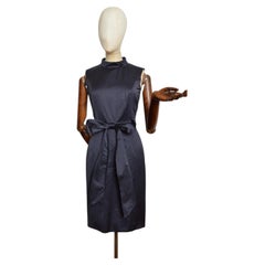 2010 Yves Saint Laurent by Stefano Pilati Midnight Blue Black Satin Pencil Dress