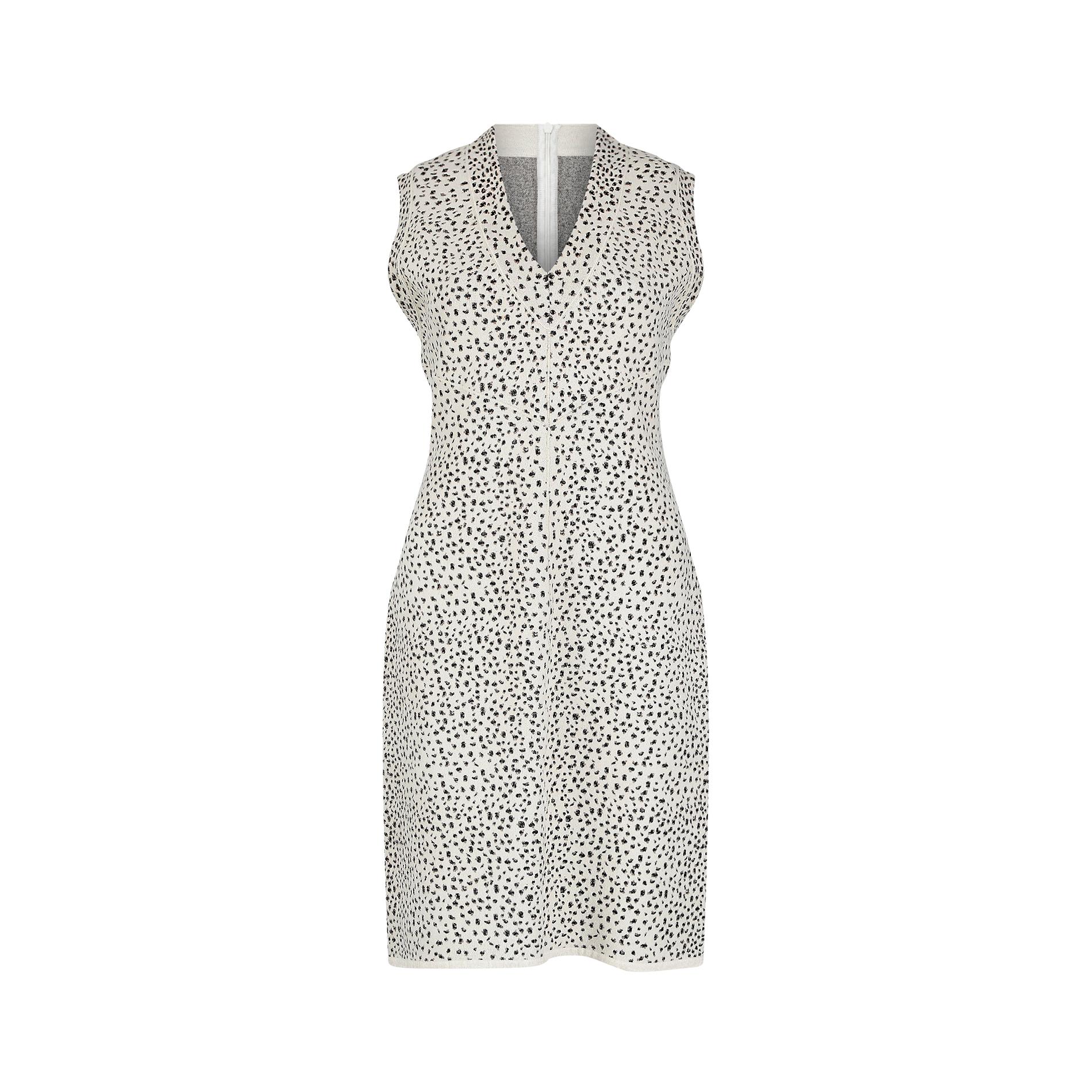 This animal print sheath dress by Alaia dates from the mid 2000s to 2010s but still retains many of the styling elements for which Azzedine Alaia became famous for in the 1980s. It has a V neckline and striking contrast seam detail to the bust area,