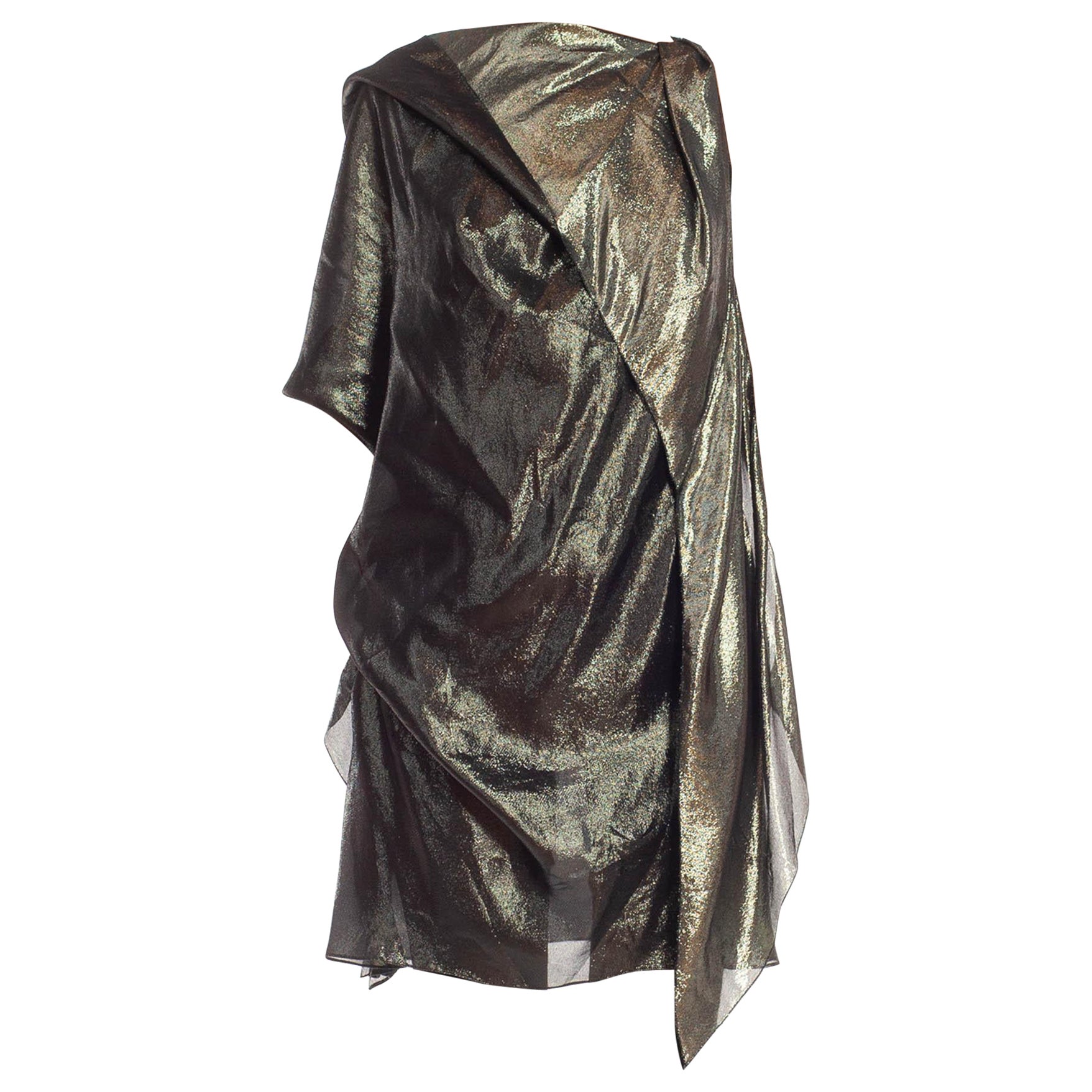 2010S ALBER ELBAZ Schwarzes & goldenes Seiden- Lurex-Kleid