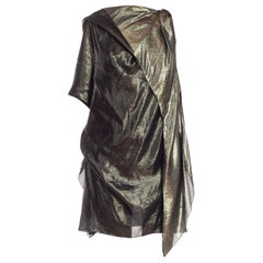 2010S ALBER ELBAZ Schwarzes & goldenes Seiden- Lurex-Kleid