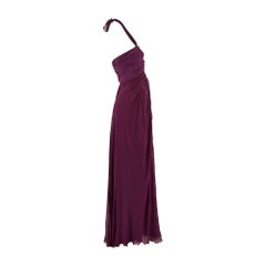 2010s Alberta Ferretti Aubergine Silk Chiffon and Lace Halterneck Dress