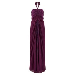 2010s Alberta Ferretti Aubergine Silk Chiffon and Lace Halterneck Dress