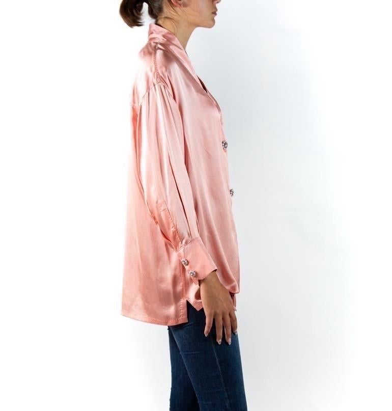 Beige 2010S Alta Moda Dolce & Gabbana Bubble Gum Pink Silk Satin Blouse With Giant Cr For Sale
