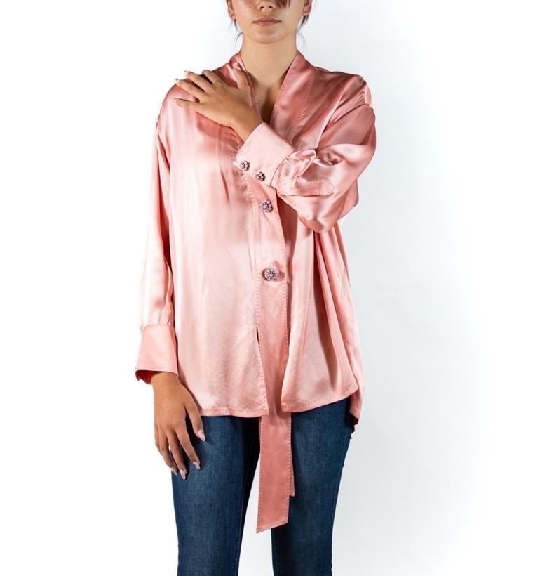 2010S Alta Moda Dolce & Gabbana Bubble Gum Pink Silk Satin Blouse With Giant Cr For Sale 1