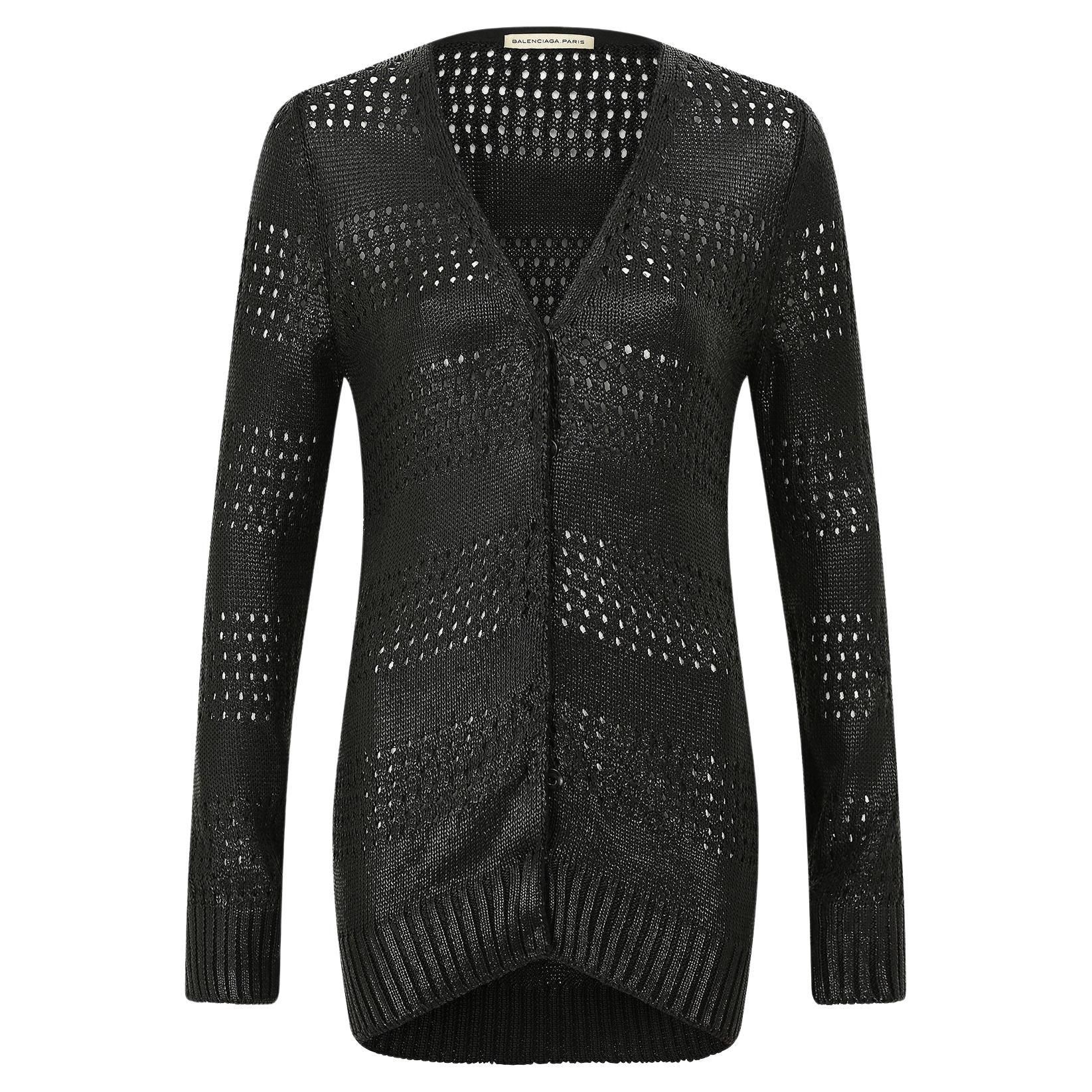 2010s Balenciaga Textured Black Knit Long Cardigan For Sale