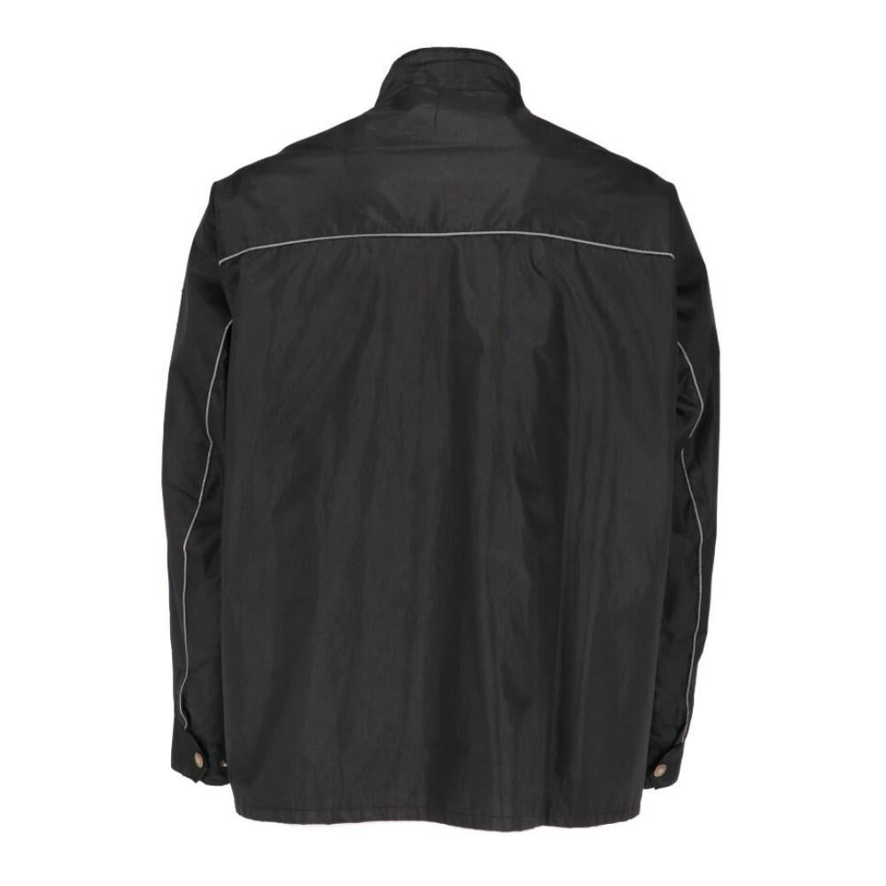 Belstaff Fieldmaster black nylon jacket. Corduroy classic collar, front zip and snap button closure and buckle strap on the neck. Four bellows pockets with flap and snap buttons. Inner lining in checked cotton blend and removable black polyester