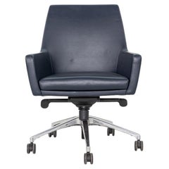 2010s Bernhardt Design Cardan Leather Desk Chair in Blue Leather
