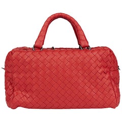 2010's Bottega Veneta China Red Woven Calfskin Leather Mini Top Handle