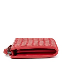 2010's Bottega Veneta China Red Woven Calfskin Leather Zip Around Wallet