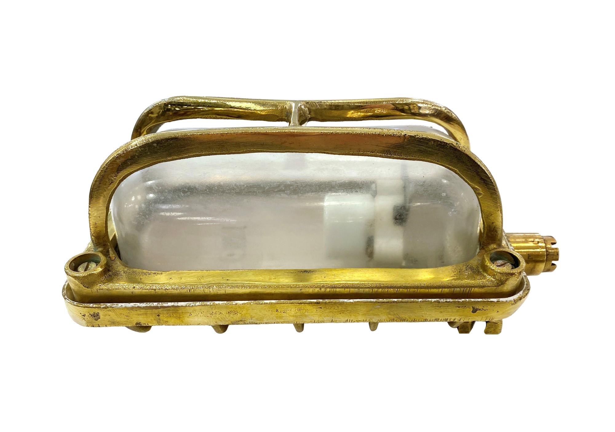 Industrial Brass Nautical Ship Sconce Light Rectangular Qty Available Bulkhead Style For Sale