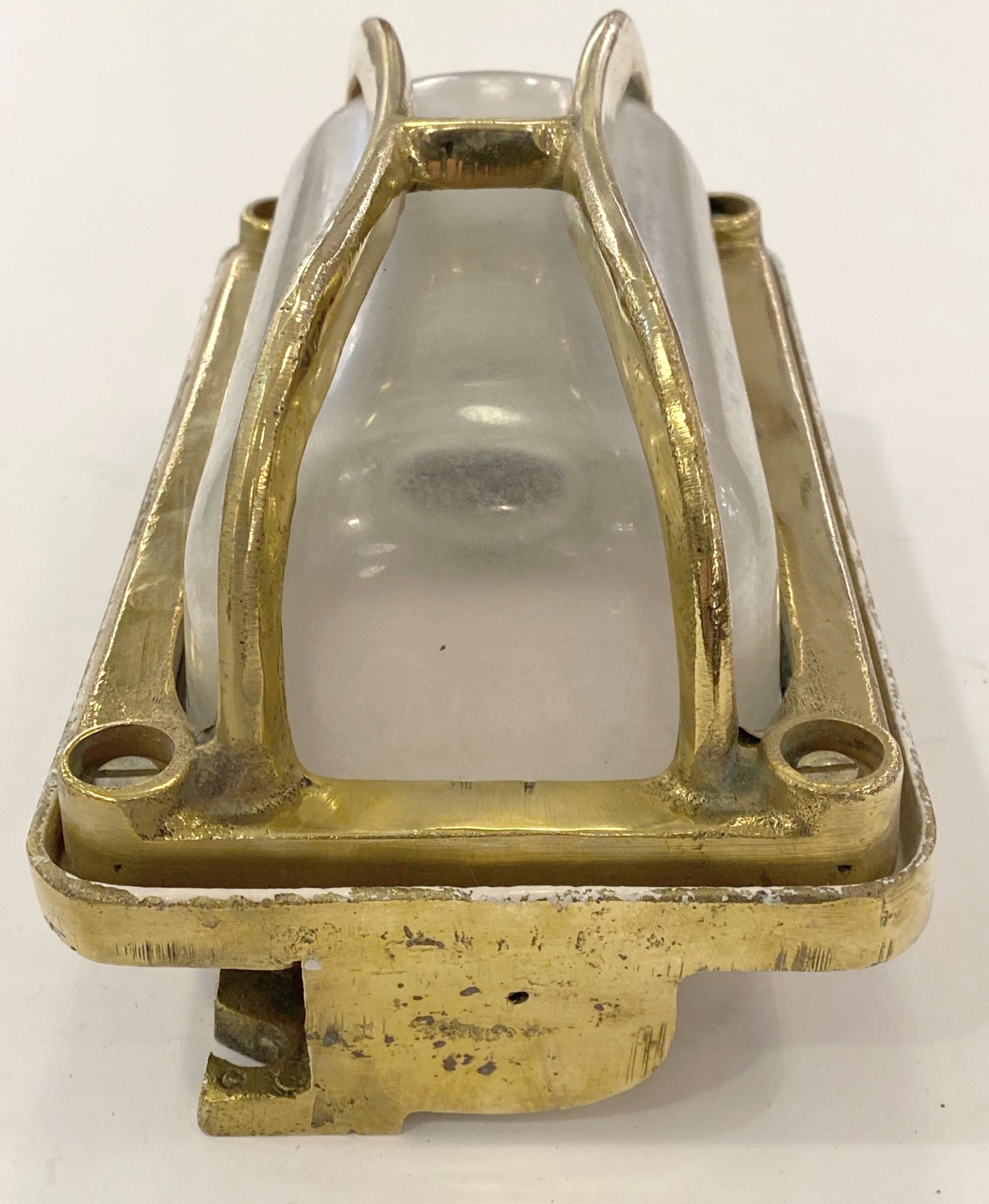 Brass Nautical Ship Sconce Light Rectangular Qty Available Bulkhead Style In Good Condition For Sale In New York, NY